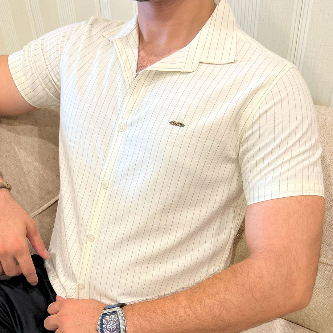 Turbo Creamline Striped Comfort Casual Shirt In Off White - Image 3