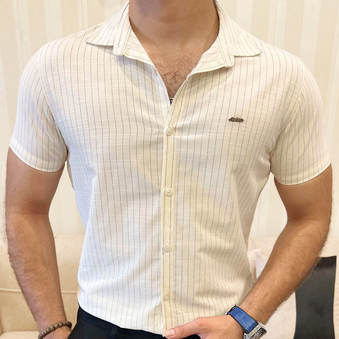 Turbo Creamline Striped Comfort Casual Shirt In Off White - Image 4
