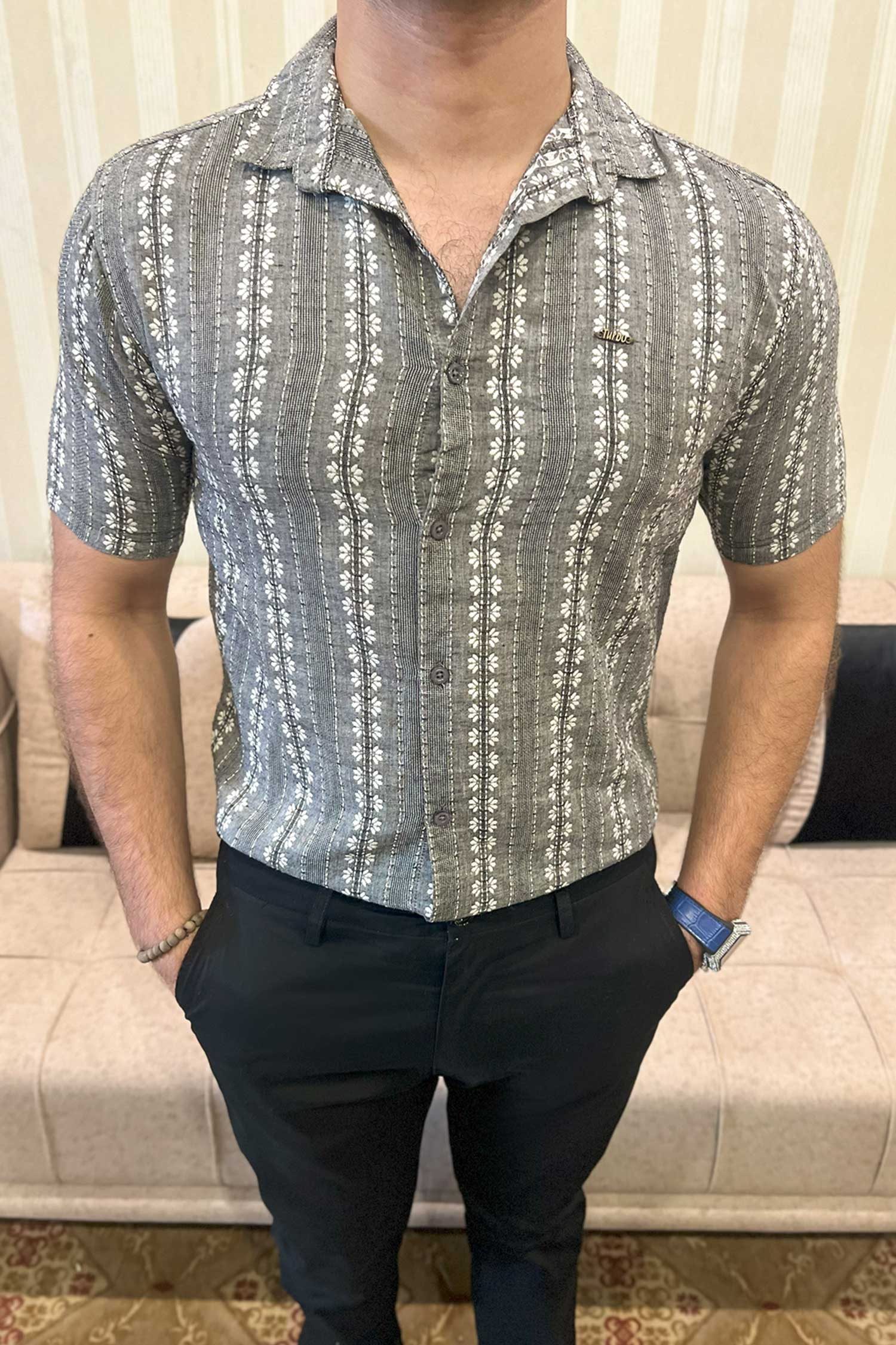 Turbo Cubin Textured Striped Casual Shirt - Image 7