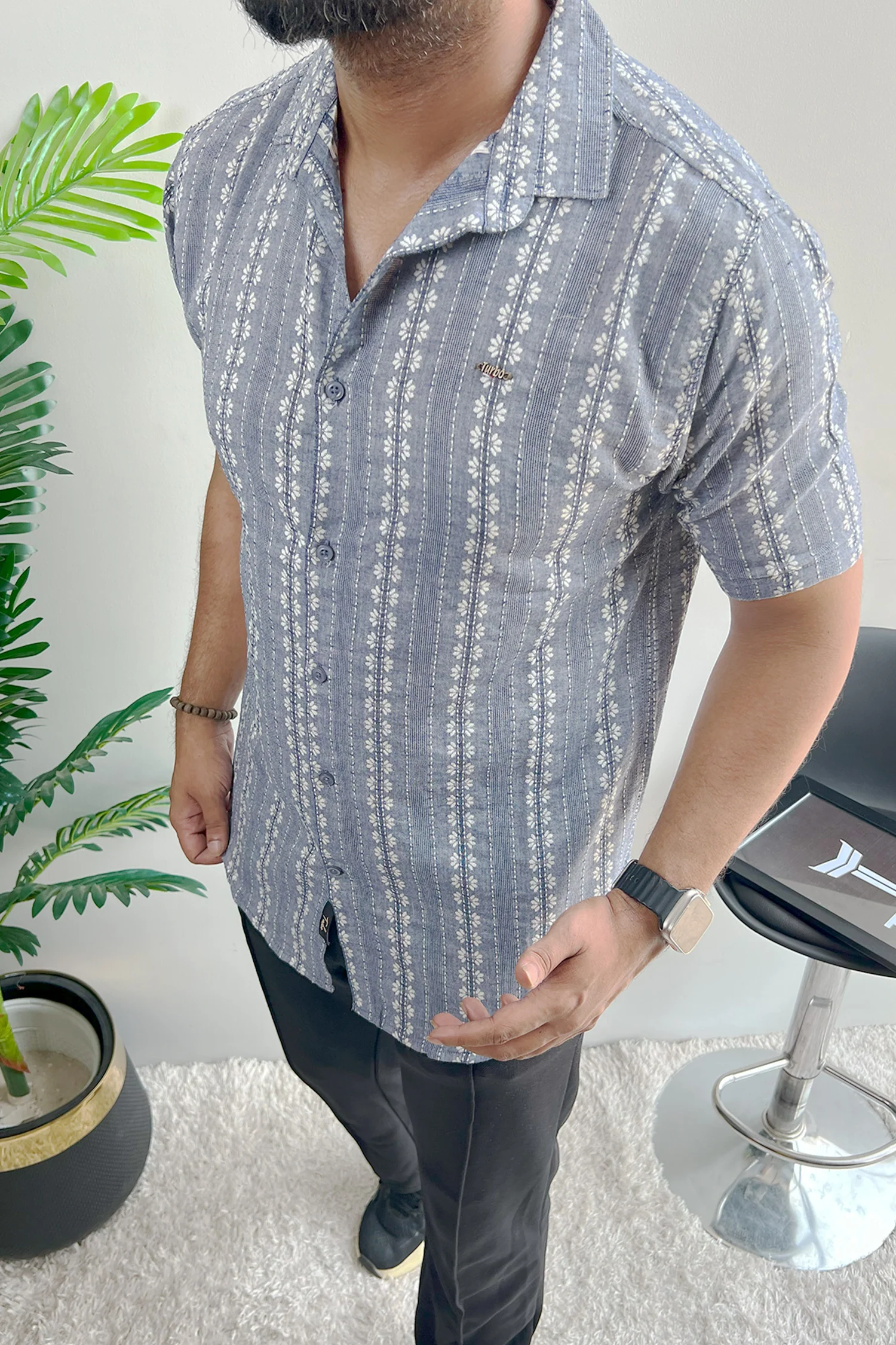 Turbo Cubin Textured Striped Casual Shirt In Light Purple - Image 2