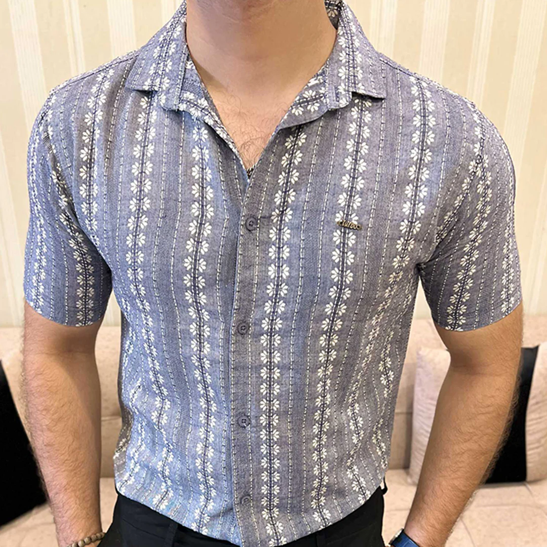 Turbo Cubin Textured Striped Casual Shirt In Light Purple - Image 4