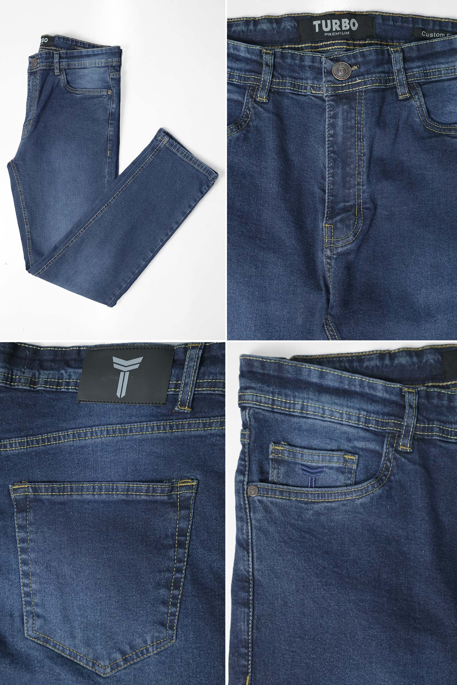 Turbo 'Slim Taper' Slim-Fit Jeans In Dark Blue - Image 4