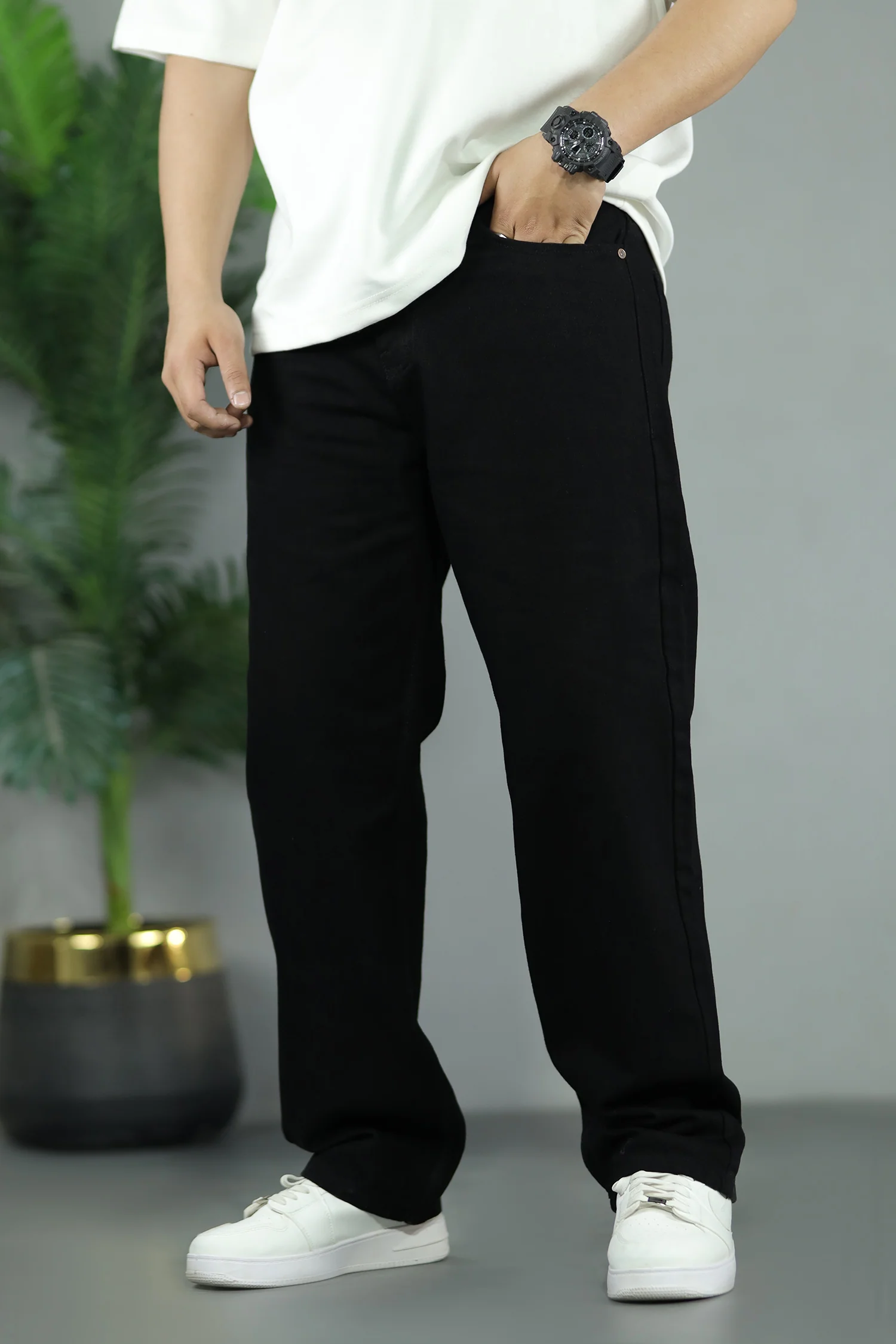 Turbo Denim Baggy Jeans In Black