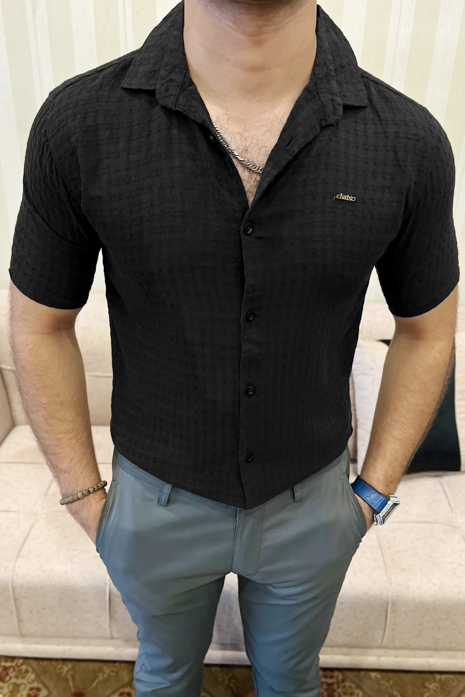 Turbo Designer Motif Embossed Casual Shirt - Image 16