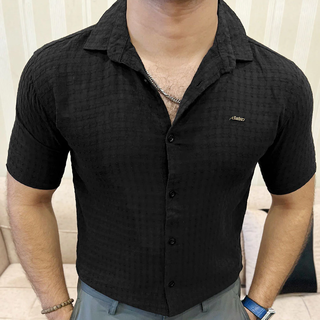 Turbo Designer Motif Embossed Casual Shirt In Black - Image 4