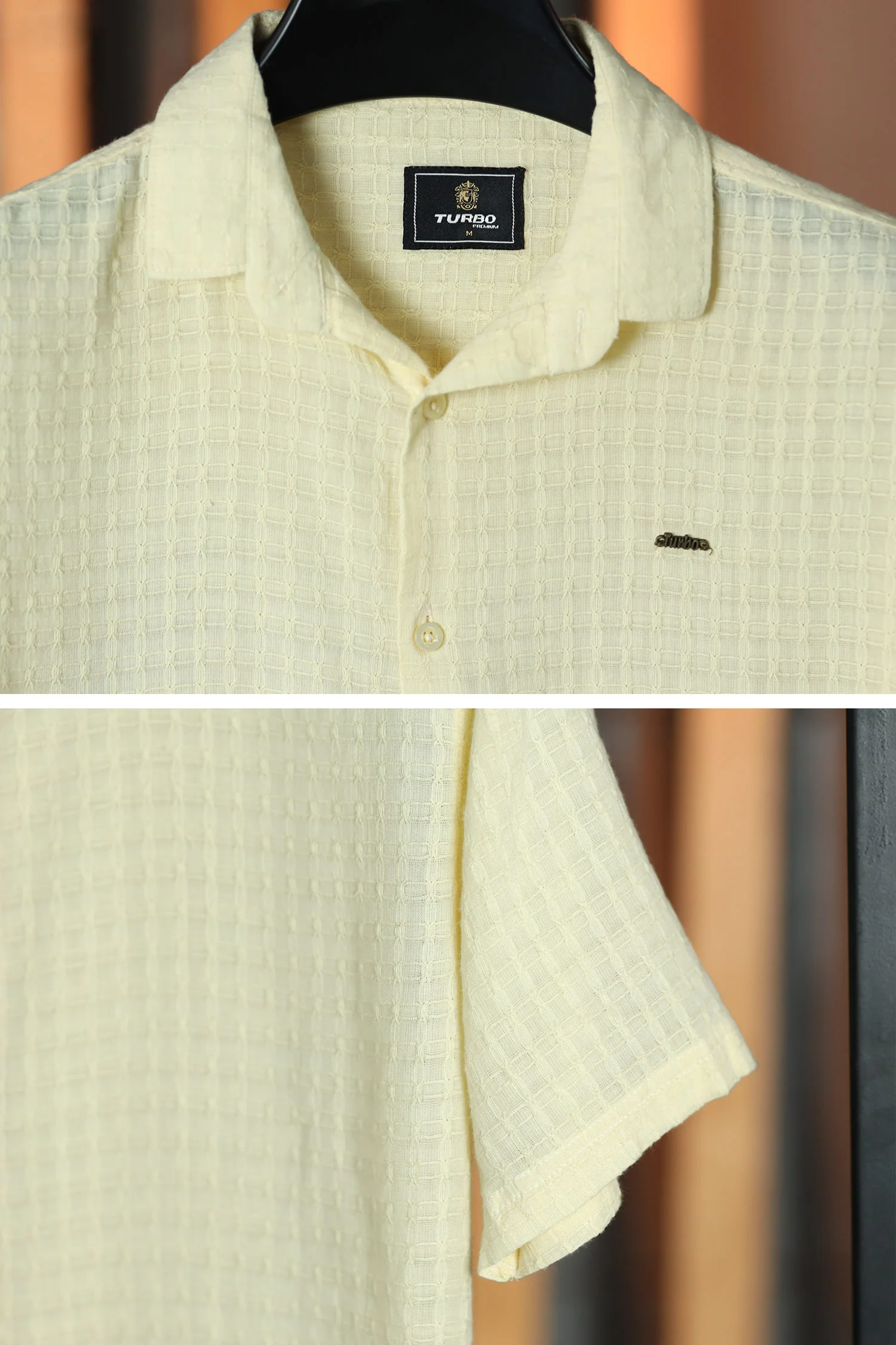 Turbo Designer Motif Embossed Casual Shirt In Light Lemon - Image 3