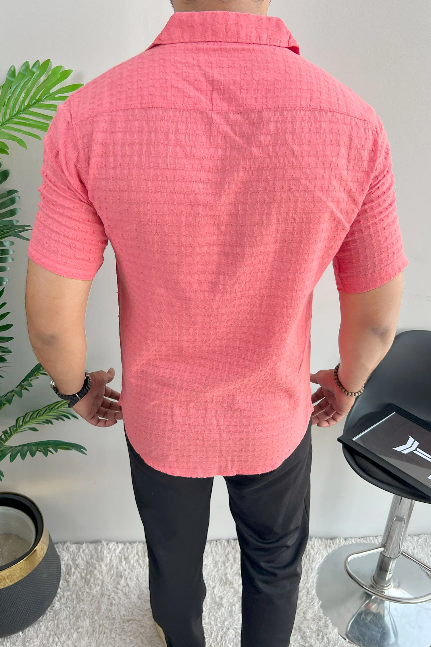 Turbo Designer Motif Embossed Casual Shirt In Pastel Pink - Image 4