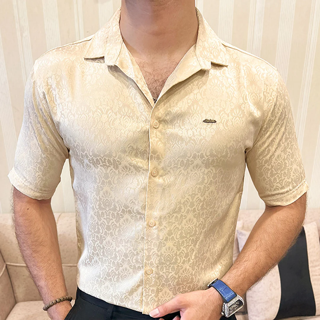 Turbo Designer Motif Floral Casual Shirt In Creem - Image 5