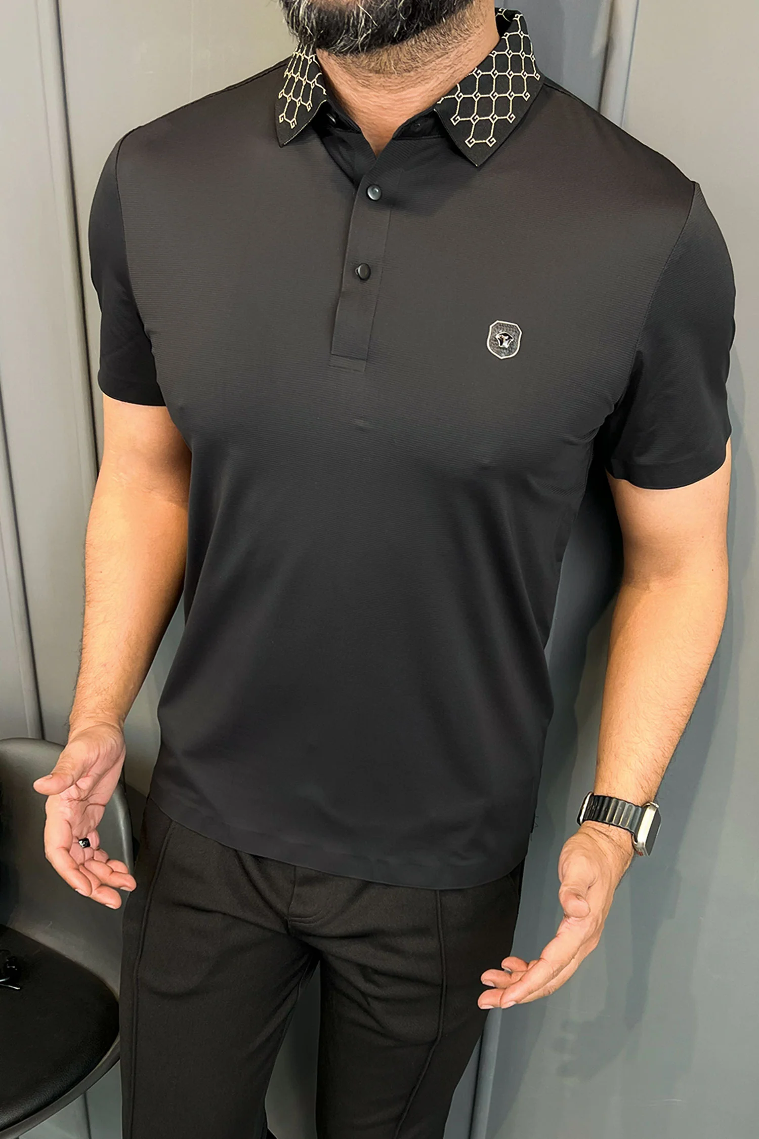 Turbo Diamond Motif Collar Stitchless Men's Polo Shirt - Image 12