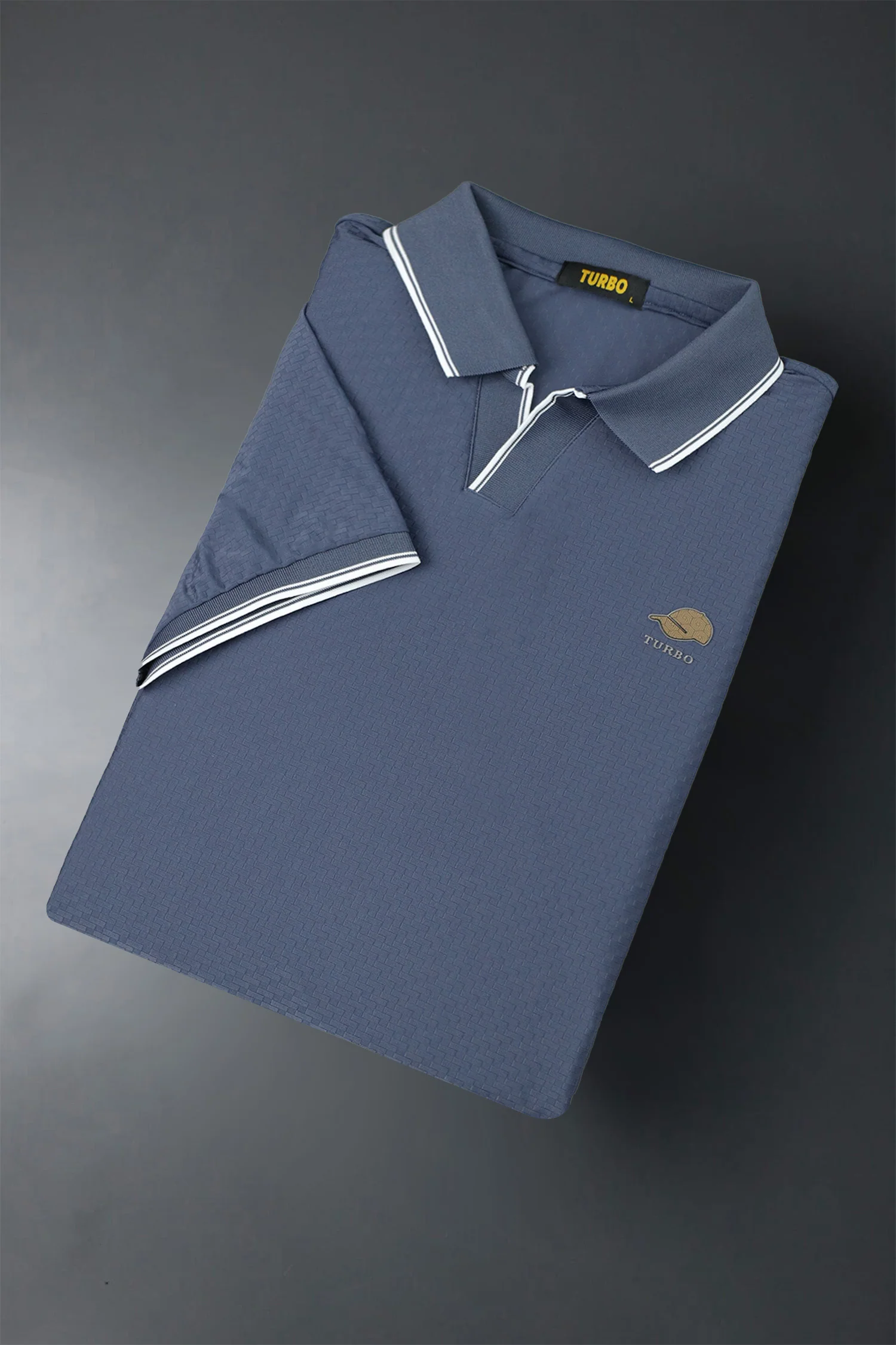 Turbo Distinctive V-Neck Collar Polo T-Shirt In Slate Blue - Image 2