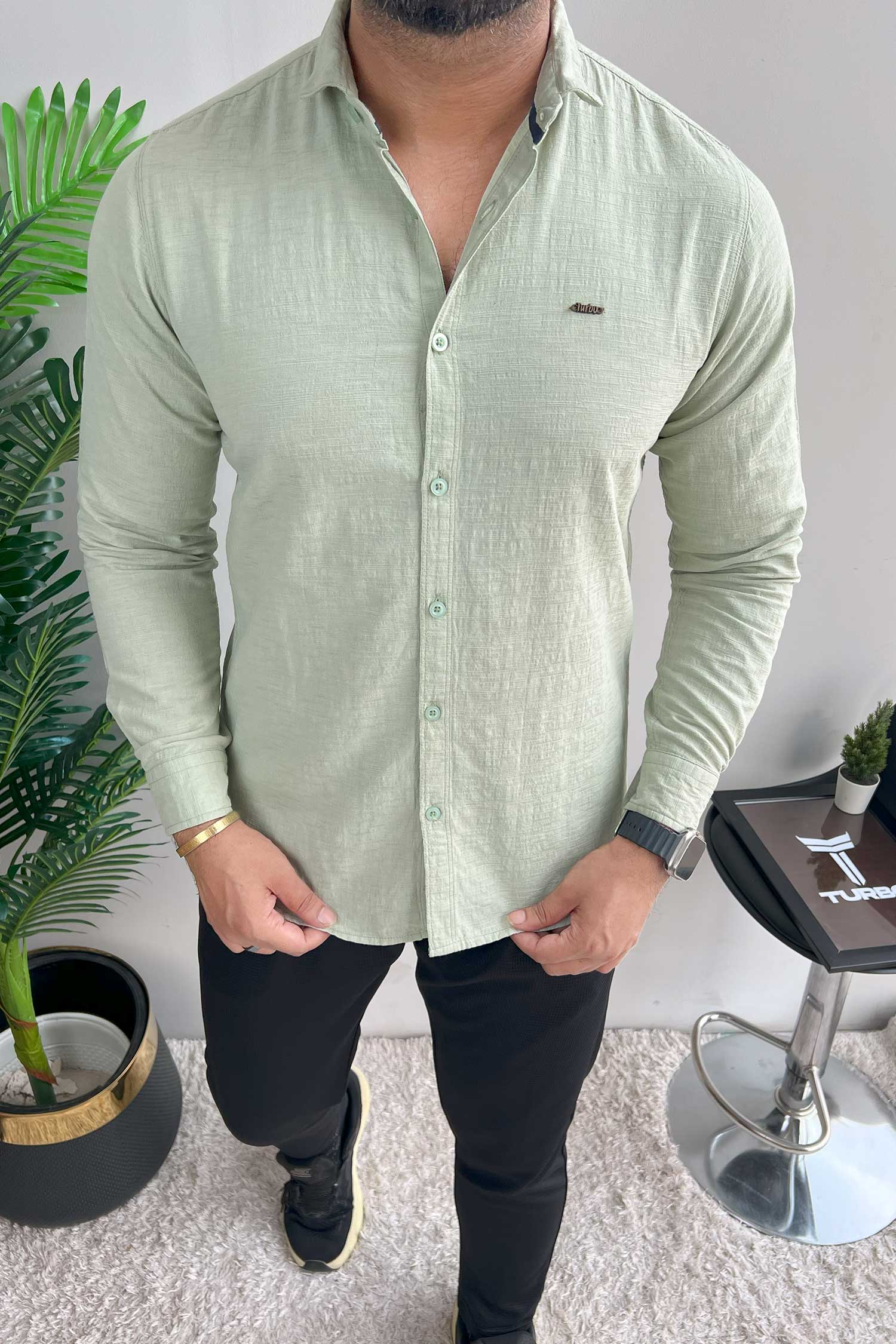 Turbo Dobby Textured Long Sleeve Cotton Casual Shirt - Image 6