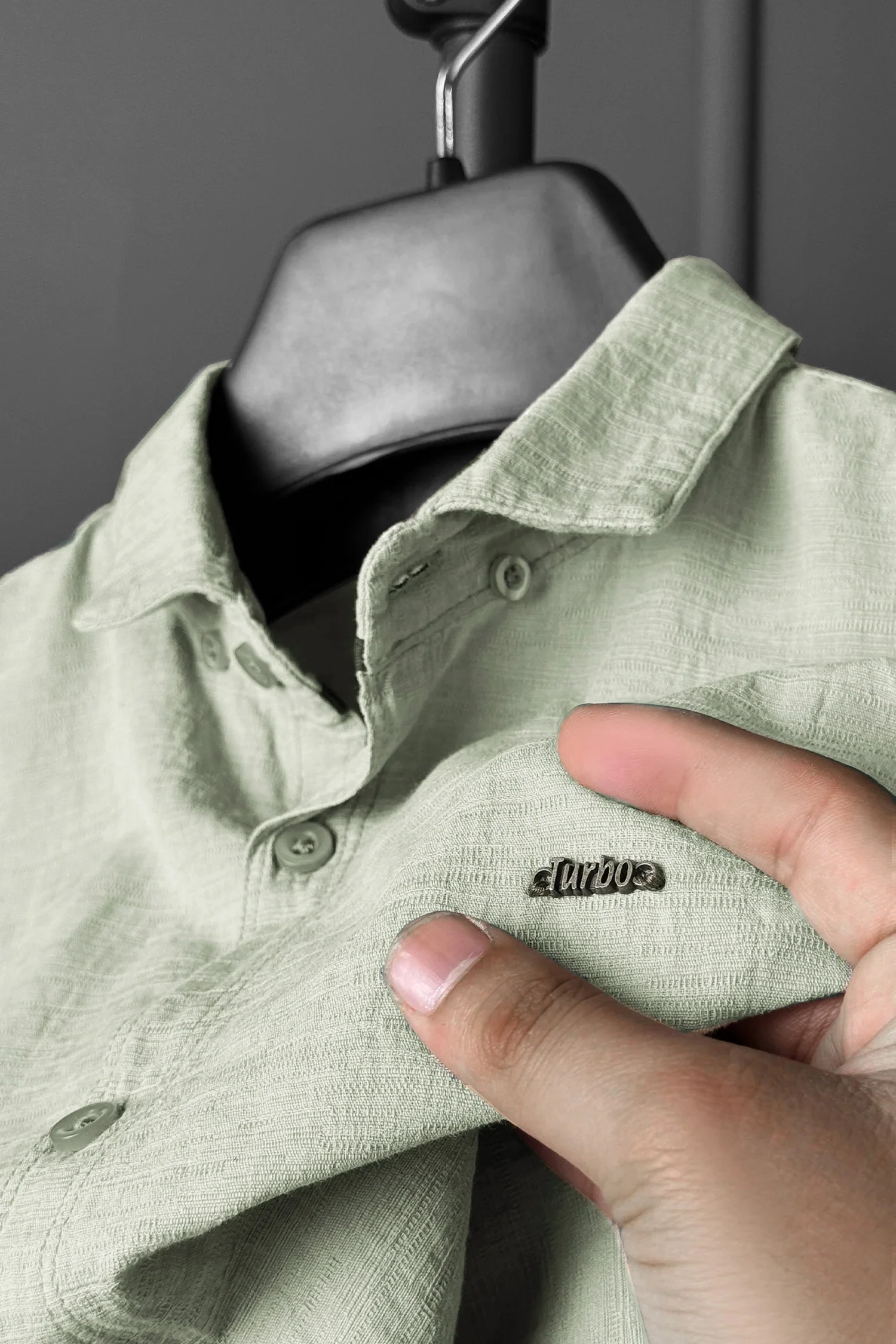 Turbo Dobby Textured Long Sleeve Cotton Casual Shirt In Mint Green - Image 3