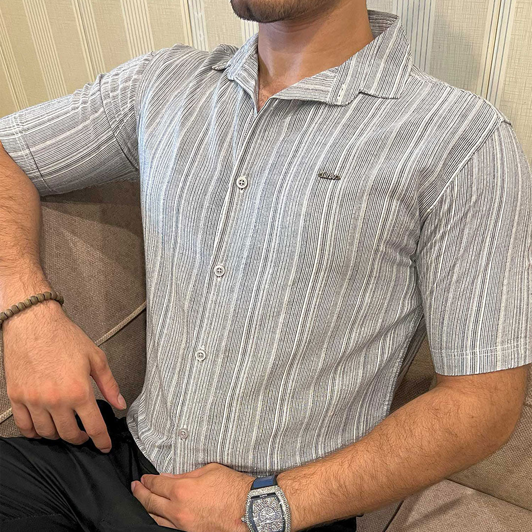 Turbo Down Box Collared Casual Shirt In Slate Grey - Image 3