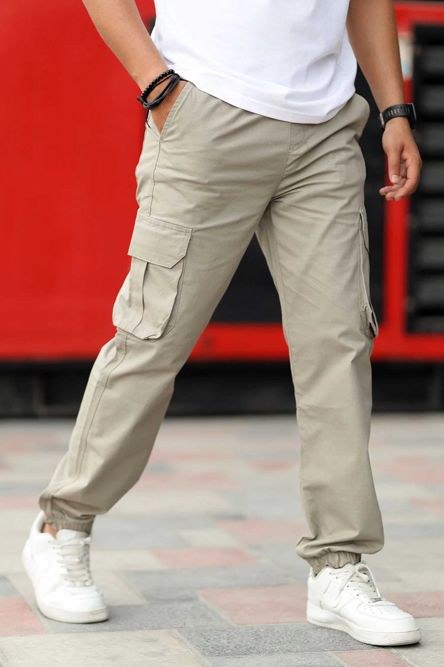 Turbo DrawString Pockets Cotton Cargo Trouser In Dark Skin - Image 3