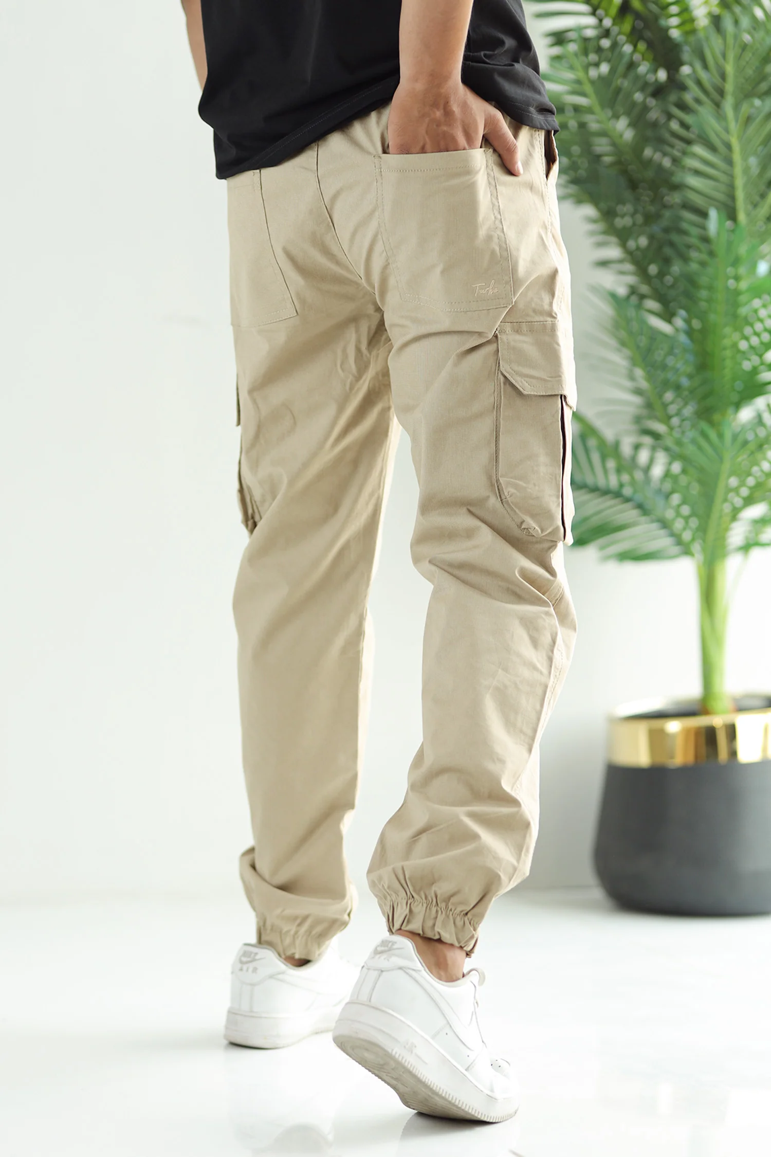 Turbo DrawString Pockets Cotton Cargo Trouser In Skin - Image 4