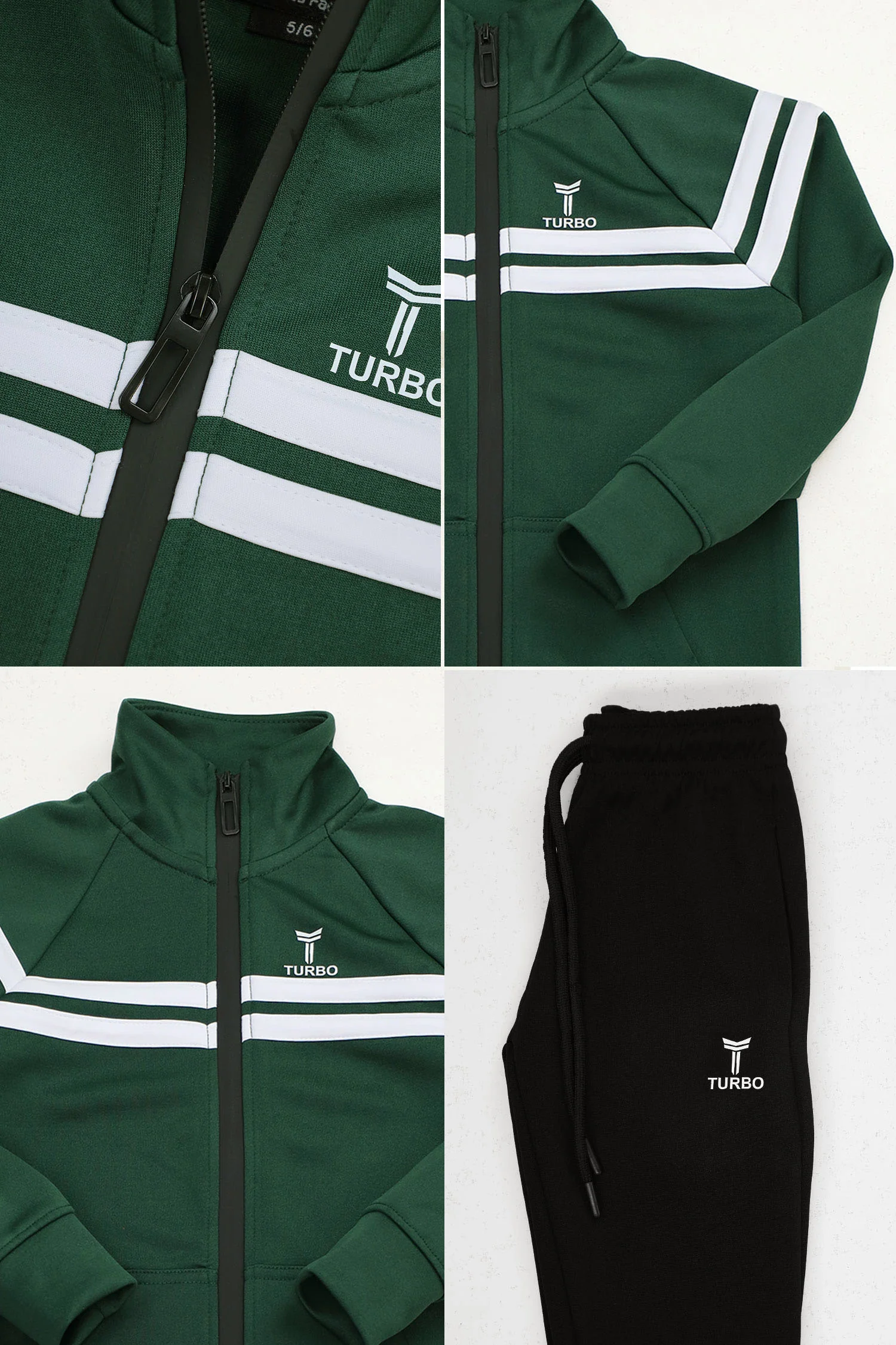 Turbo Edge Slim Fit Full-Zip Unisex Younger Kids Tracksuit In Green - Image 4