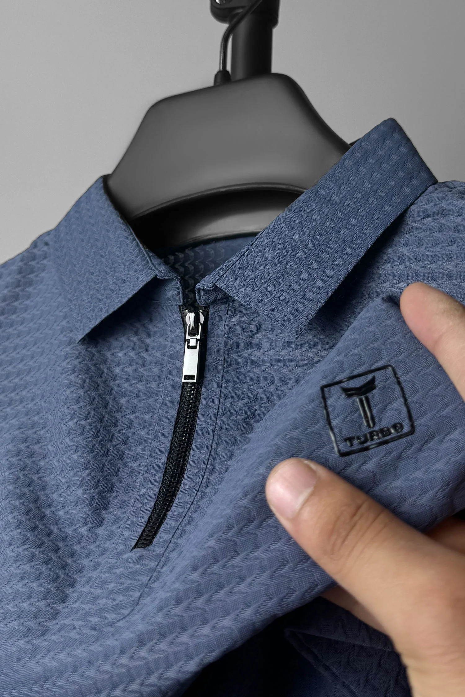 Turbo Elite Weave Textured Zipper Men's Polo Shirt - Image 2