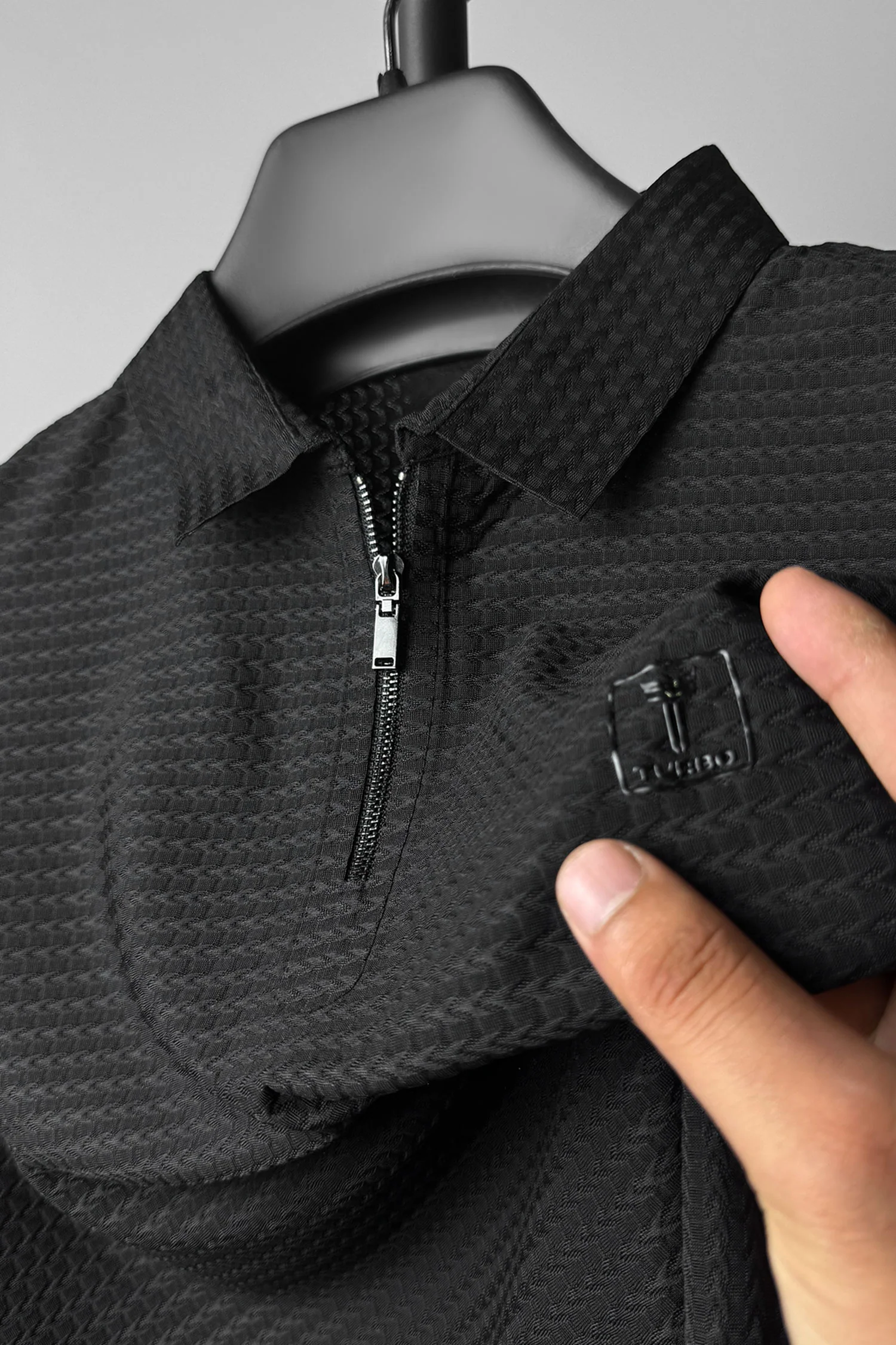 Turbo Elite Weave Textured Zipper Men's Polo Shirt - Image 3