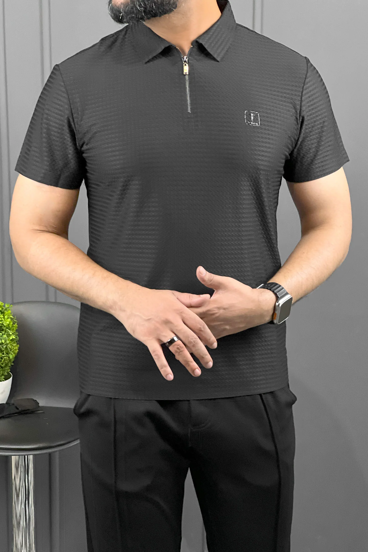 Turbo Elite Weave Textured Zipper Men's Polo Shirt - Image 6