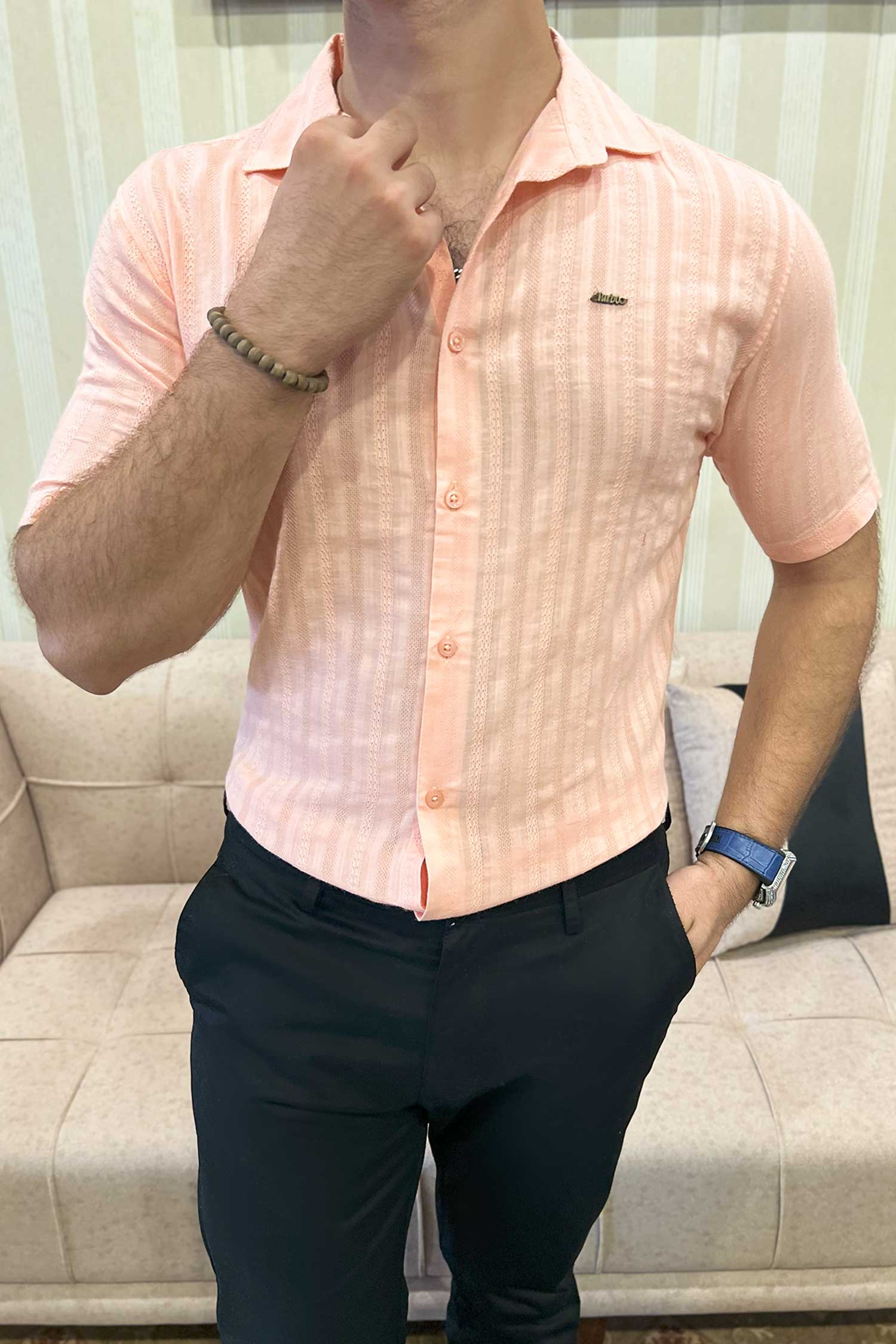 Turbo Endless Cool Embossed Casual Shirt In Baby Pink - Image 3