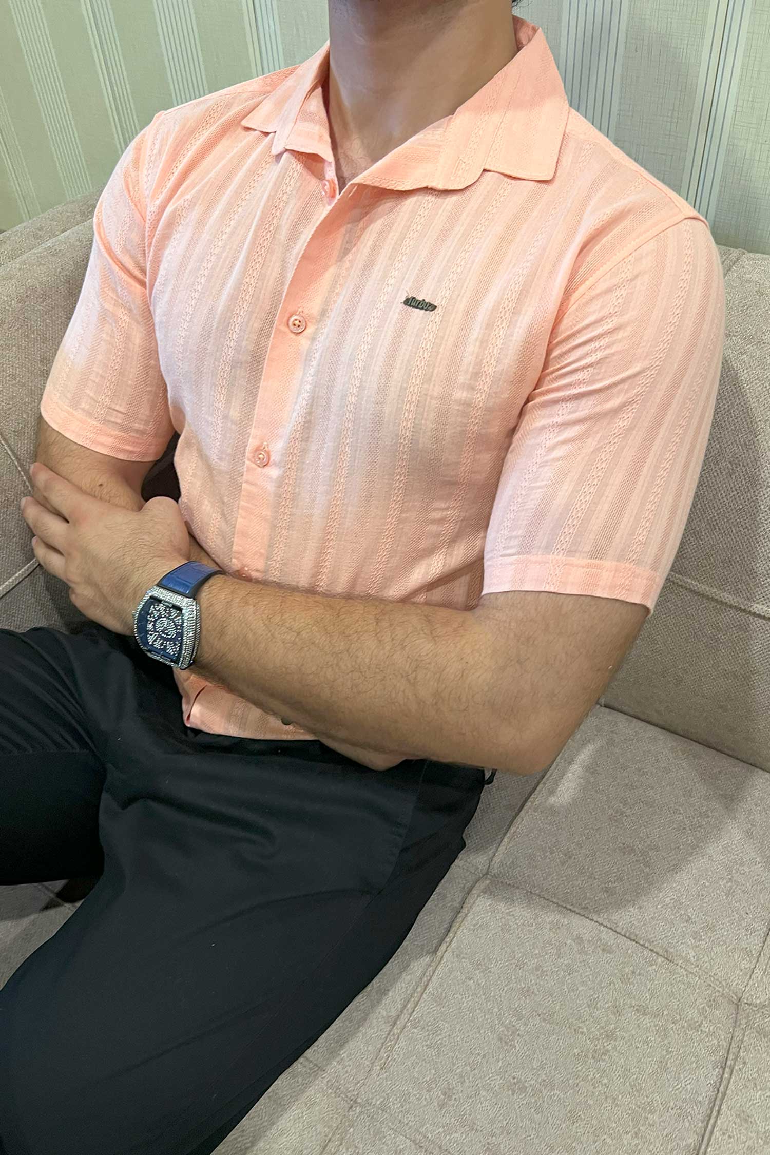 Turbo Endless Cool Embossed Casual Shirt In Baby Pink - Image 5