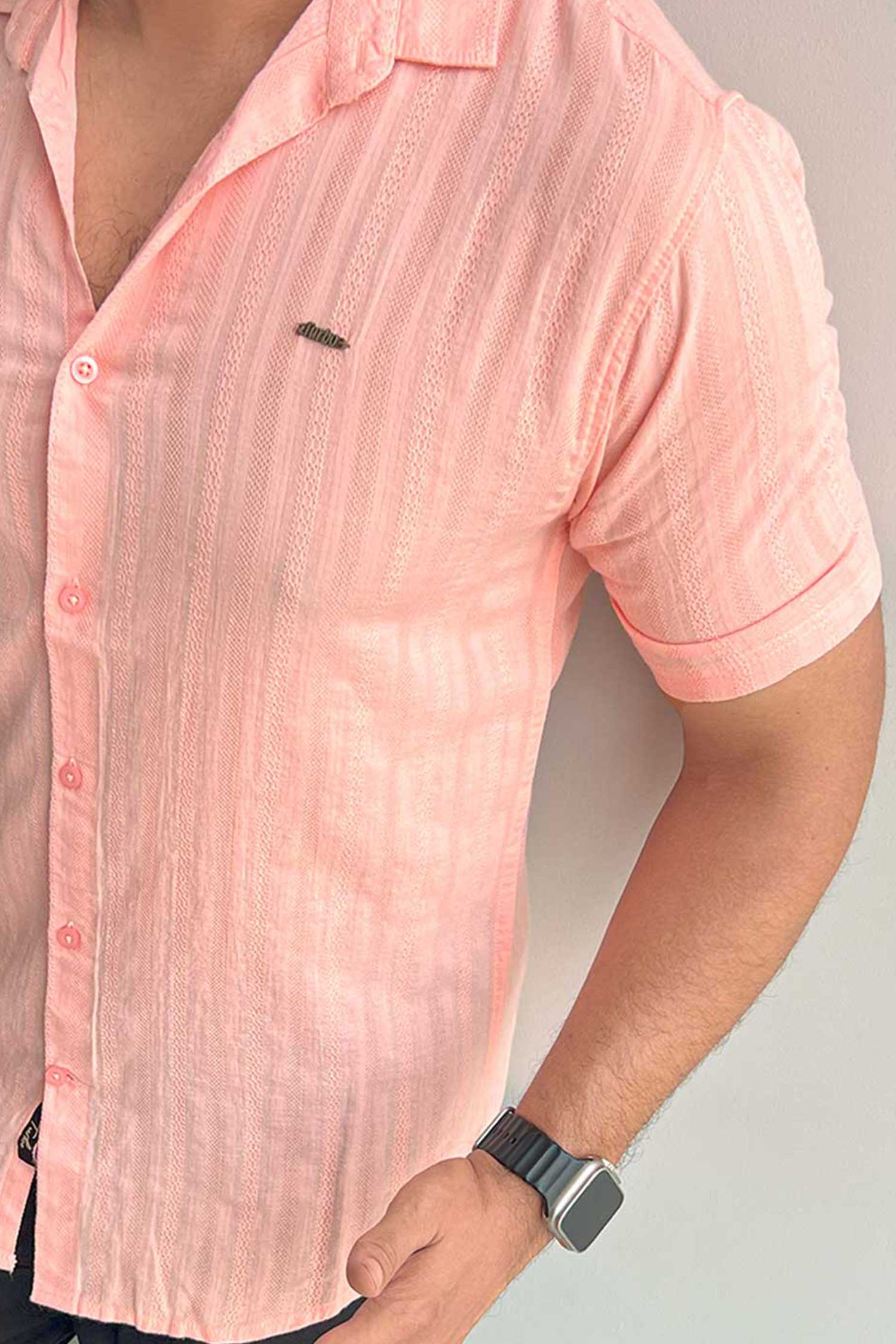 Turbo Endless Cool Embossed Casual Shirt In Baby Pink - Image 3