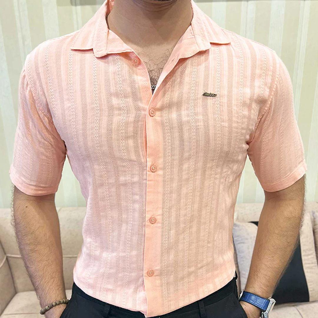 Turbo Endless Cool Embossed Casual Shirt In Baby Pink - Image 5