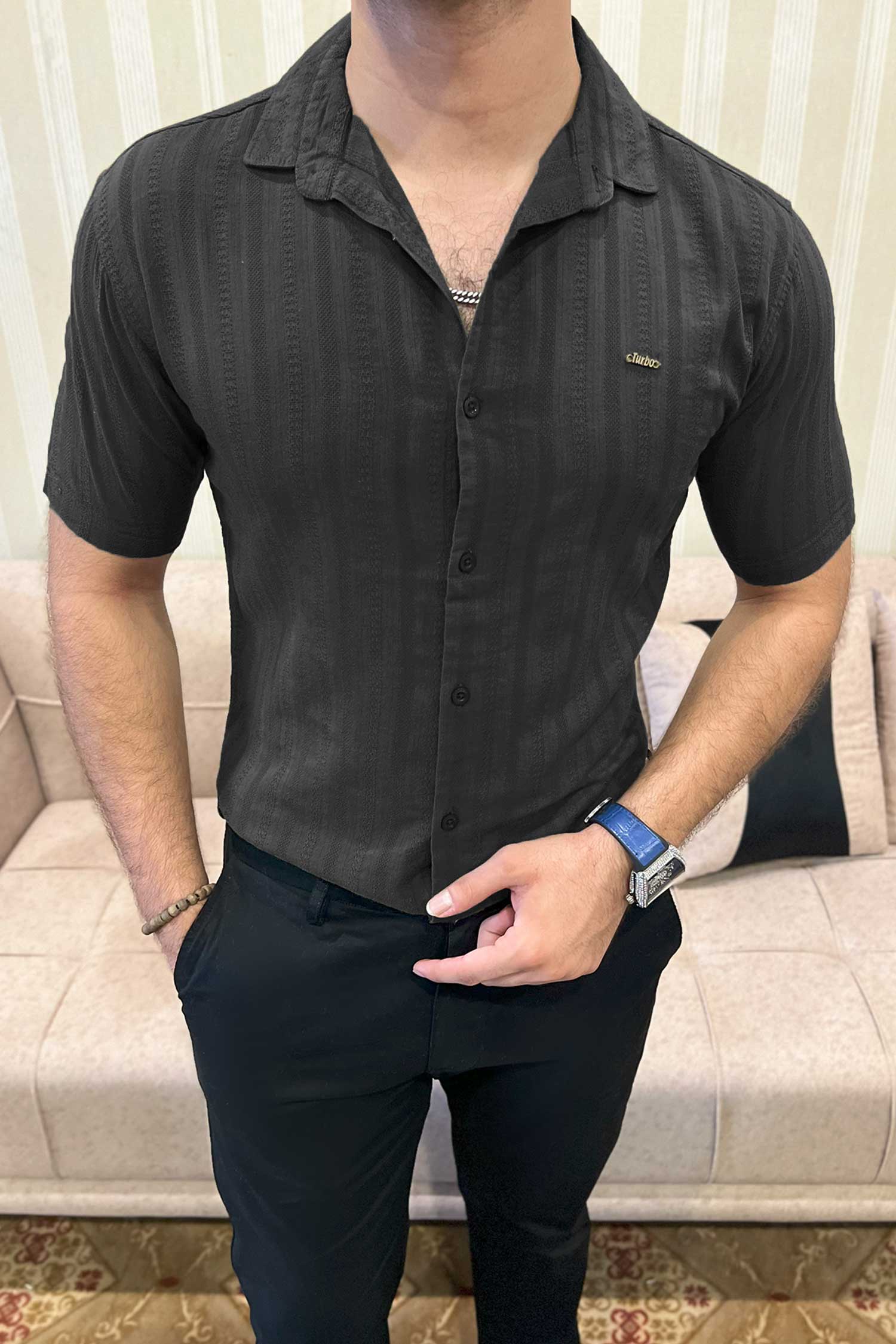 Turbo Endless Cool Embossed Casual Shirt In Black - Image 2