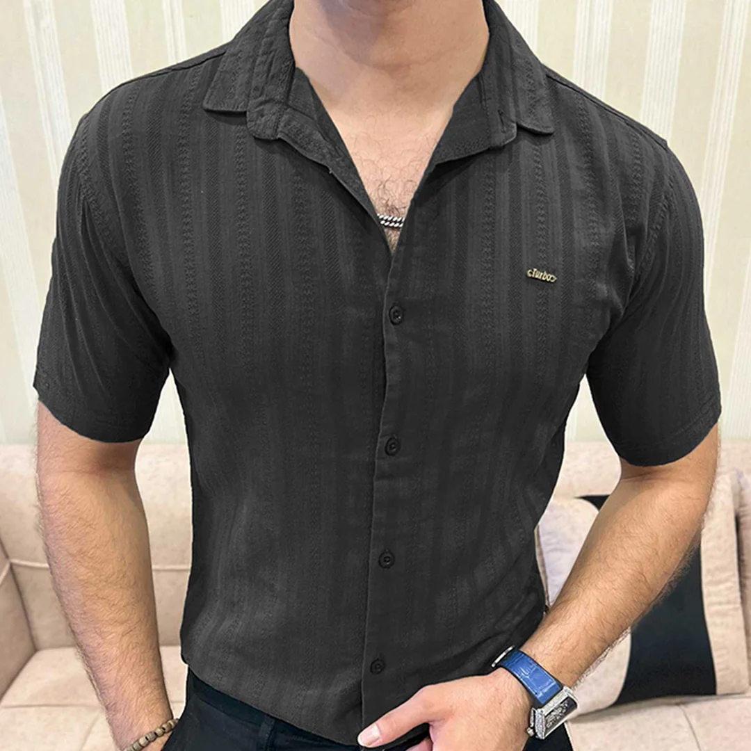 Turbo Endless Cool Embossed Casual Shirt In Black - Image 5