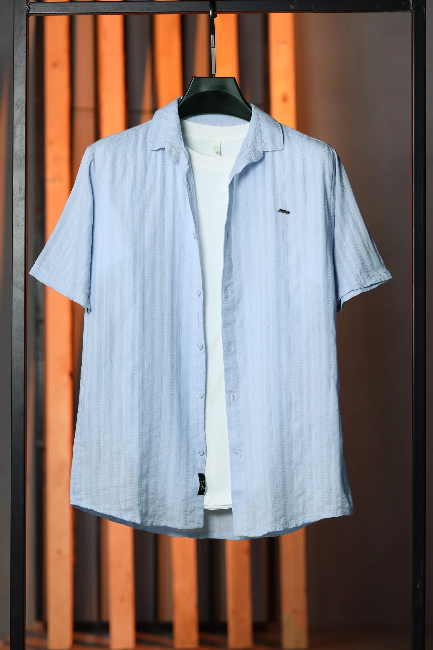 Turbo Endless Cool Embossed Casual Shirt In Light Blue