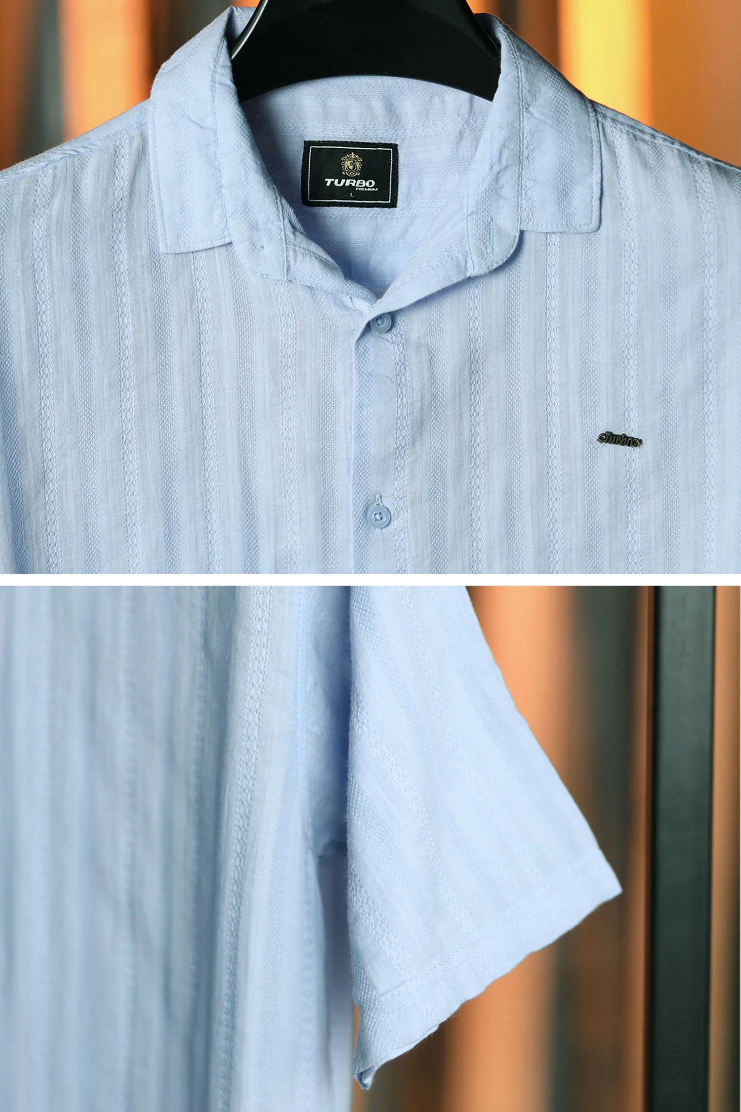 Turbo Endless Cool Embossed Casual Shirt In Light Blue - Image 3