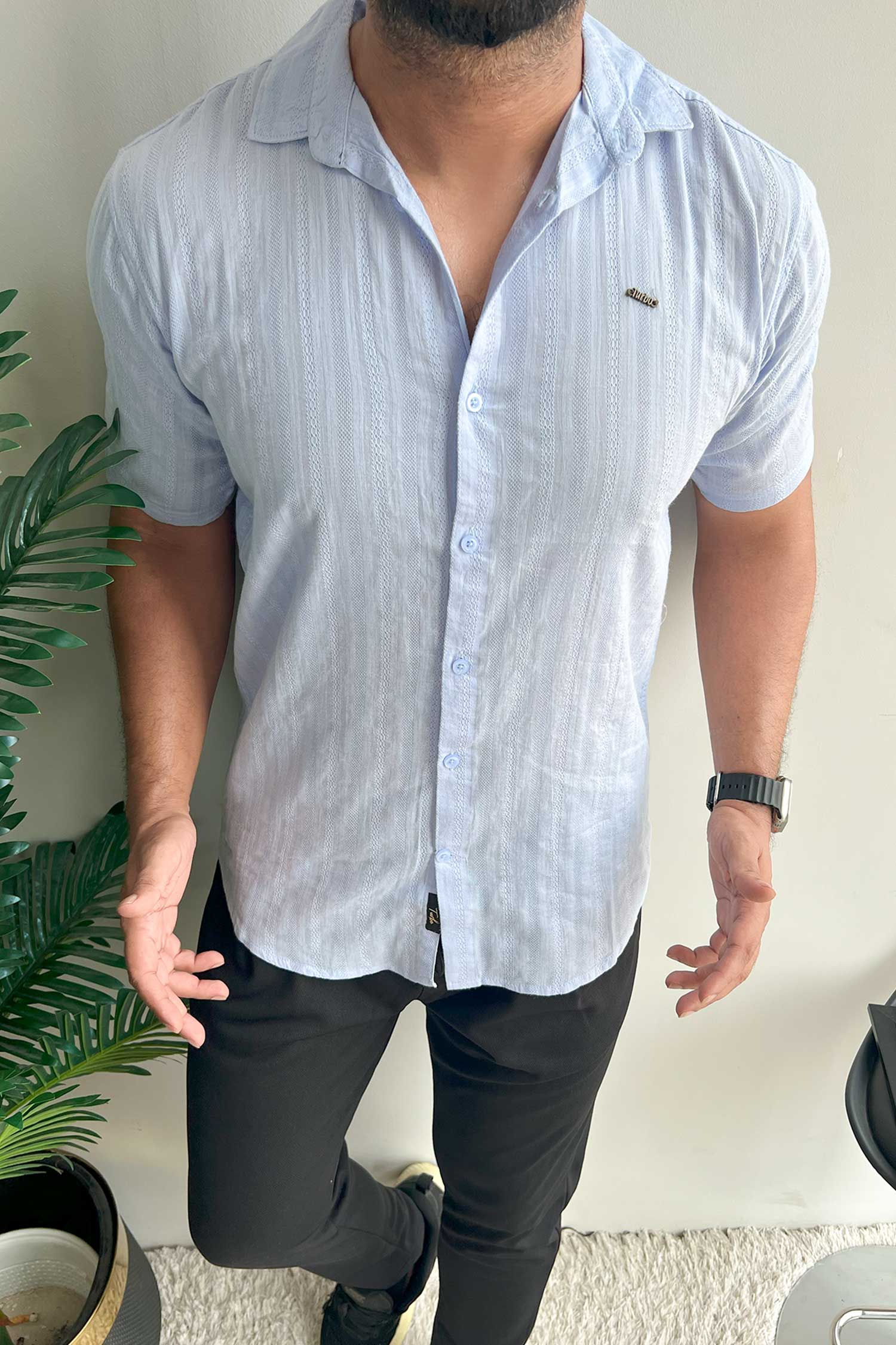 Turbo Endless Cool Embossed Casual Shirt In Light Blue