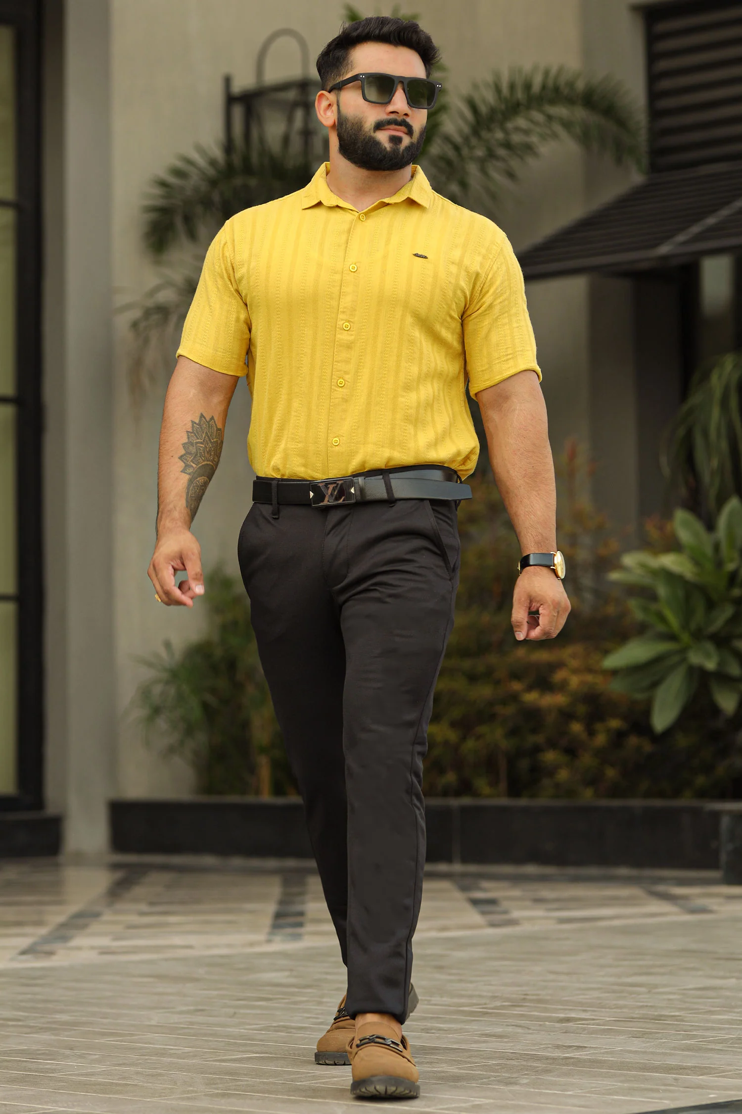 Turbo Endless Cool Embossed Casual Shirt In Mustard - Image 4
