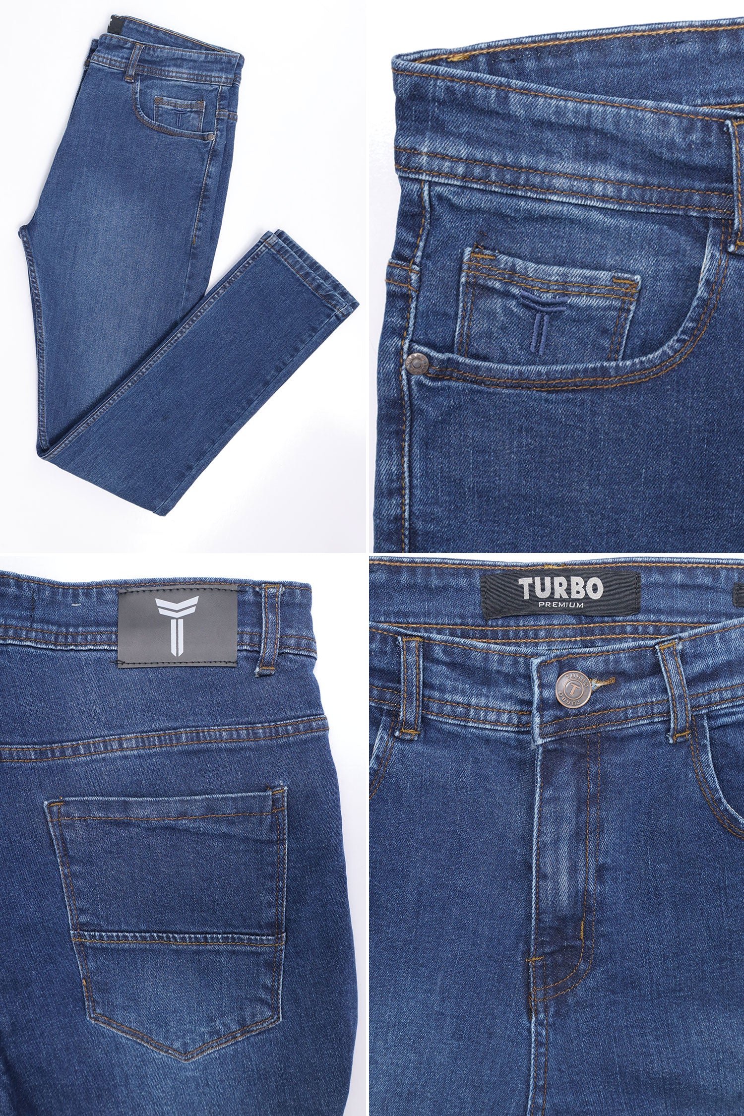 Turbo Mid Washed Stretchable Slim Fit Jeans In Dark Blue - Image 5