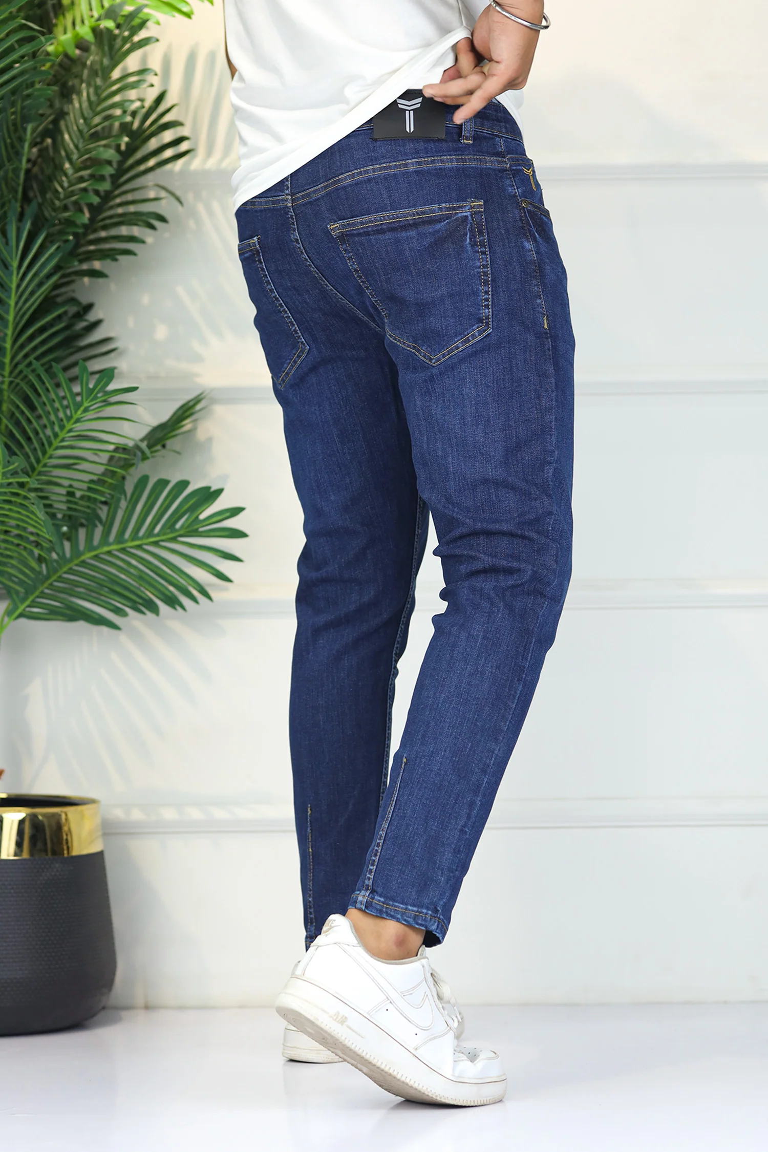 Turbo 'Kinetic-Move' Skinny Ankle Fit Jeans In Mid Blue - Image 4