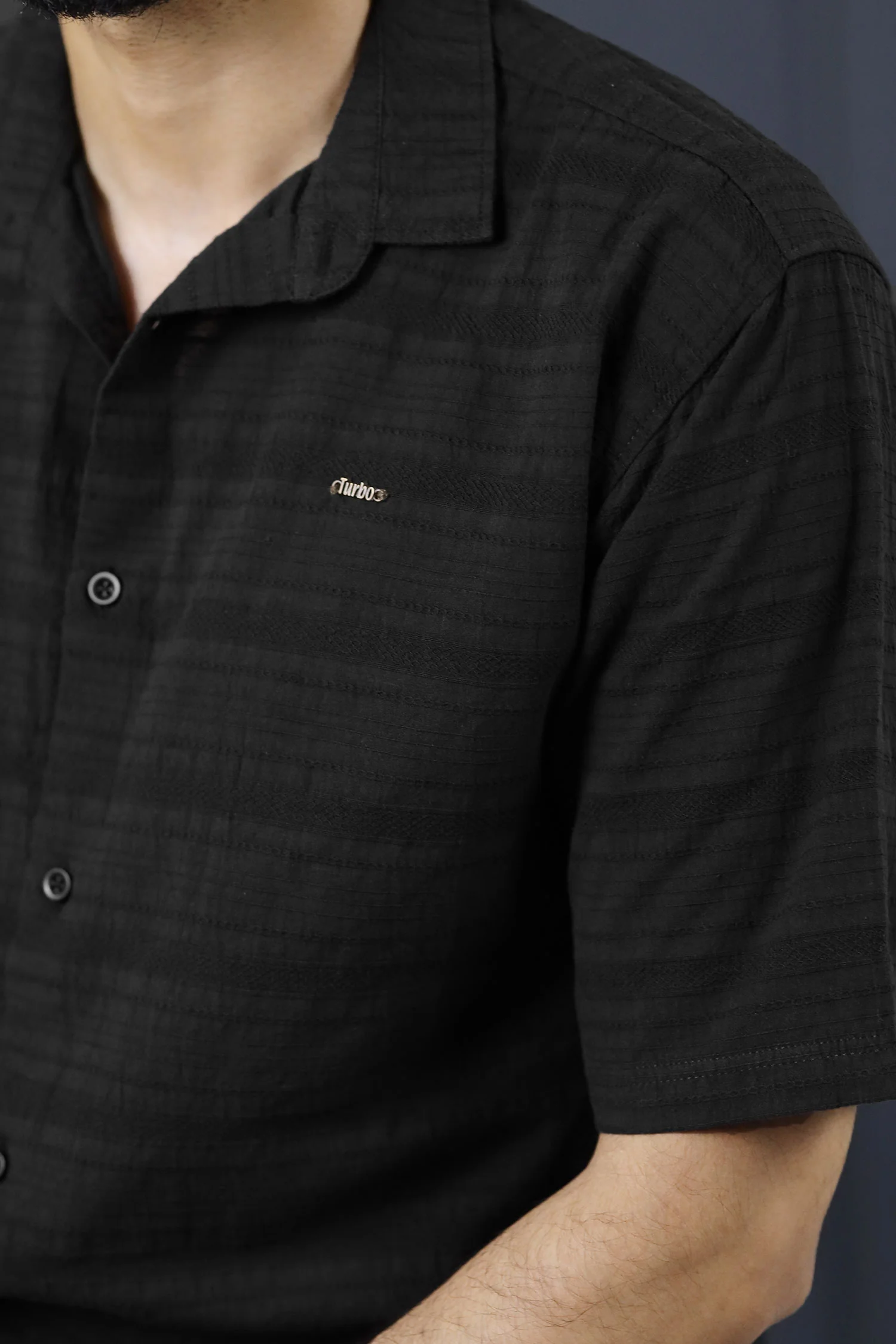 Turbo Knit Craft Crochet Casual Shirt In Black - Image 3