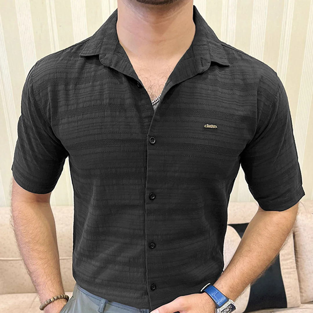 Turbo Knit Craft Crochet Casual Shirt In Black - Image 5