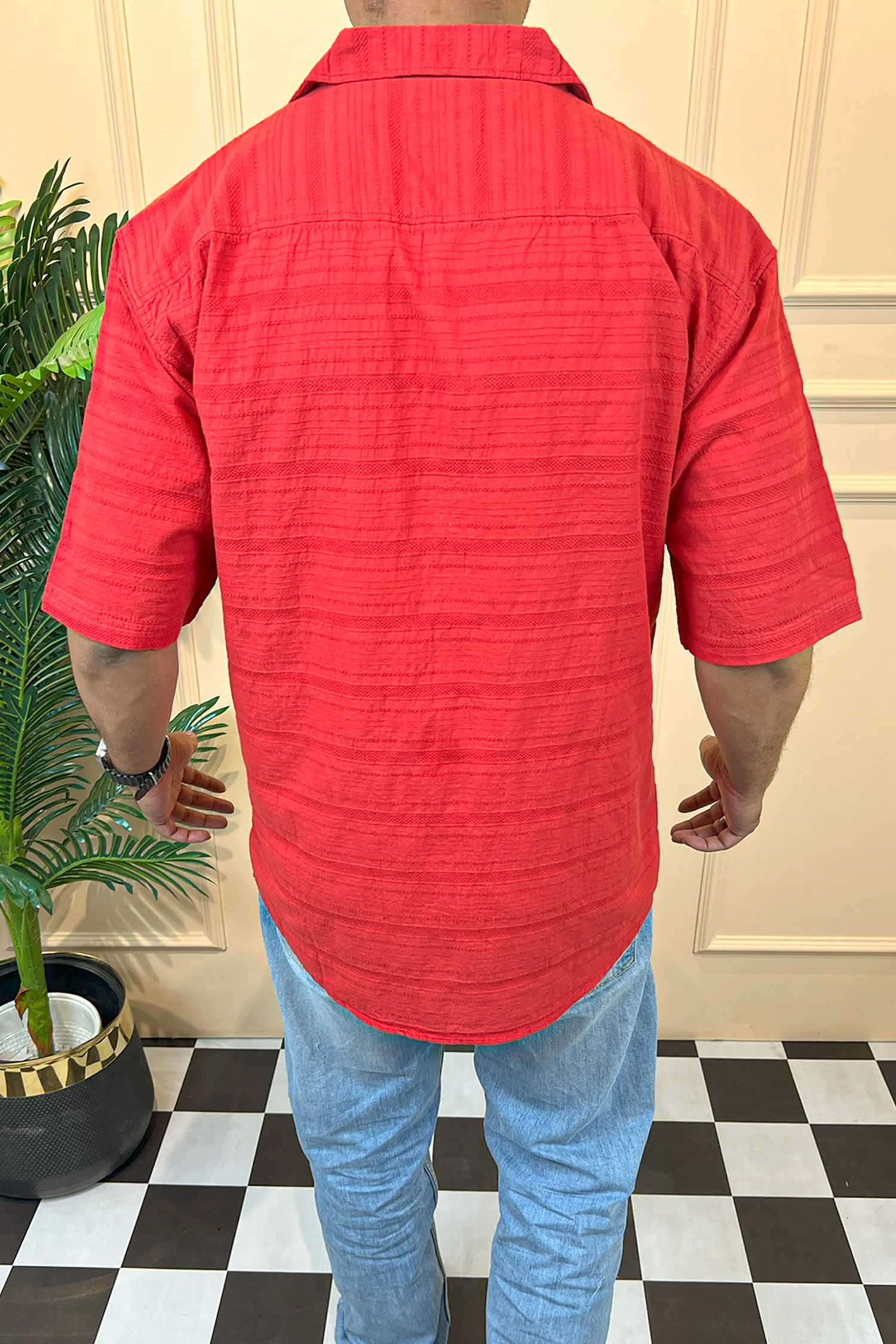 Turbo Knit Craft Crochet Casual Shirt In Red - Image 4