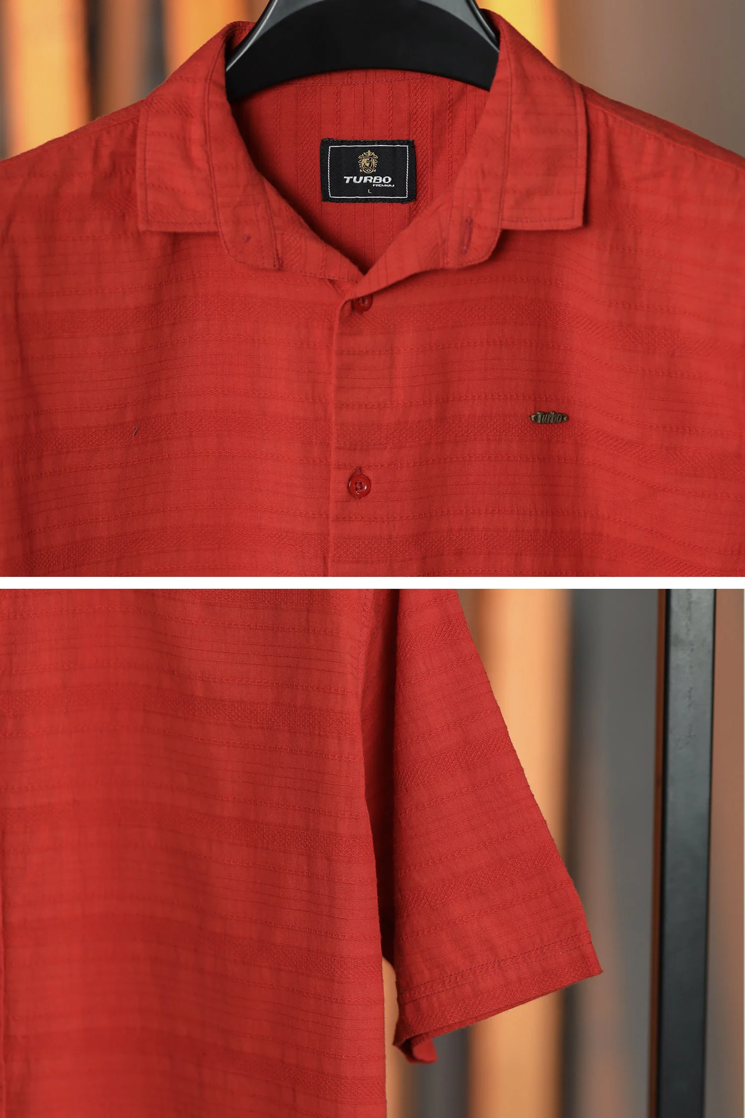 Turbo Knit Craft Crochet Casual Shirt In Red - Image 3