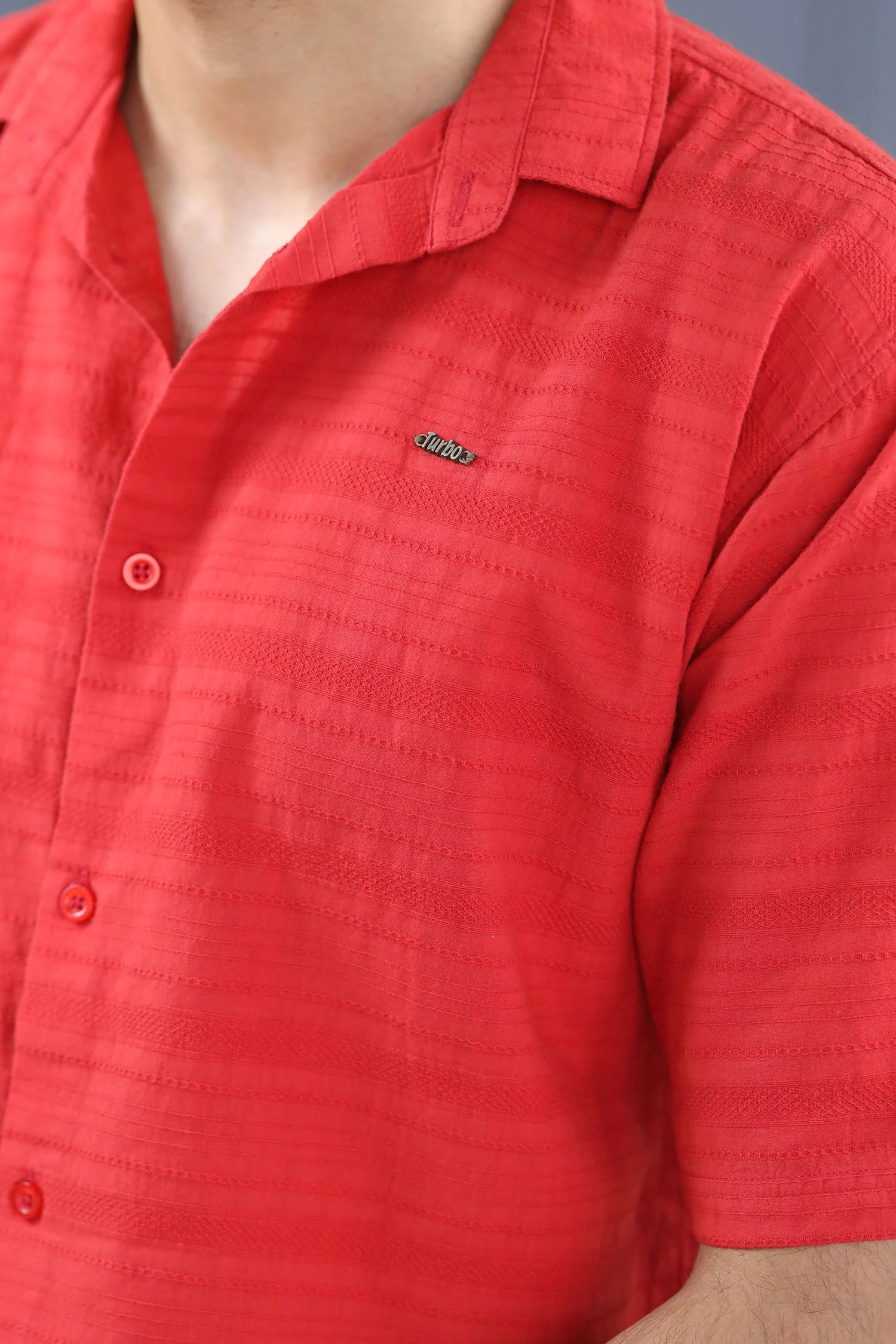 Turbo Knit Craft Crochet Casual Shirt In Red - Image 3