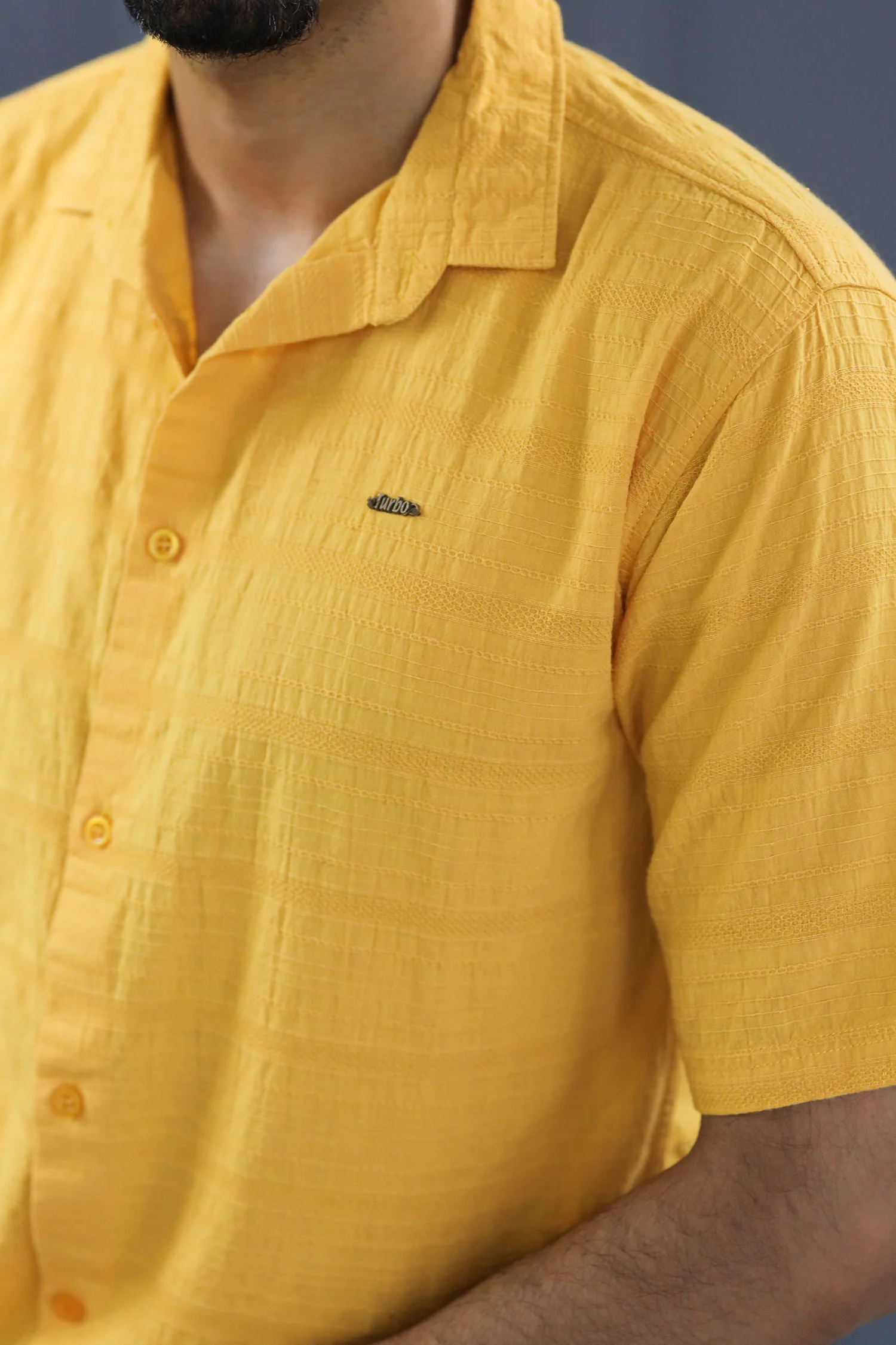Turbo Knit Craft Crochet Casual Shirt In Yellow - Image 3