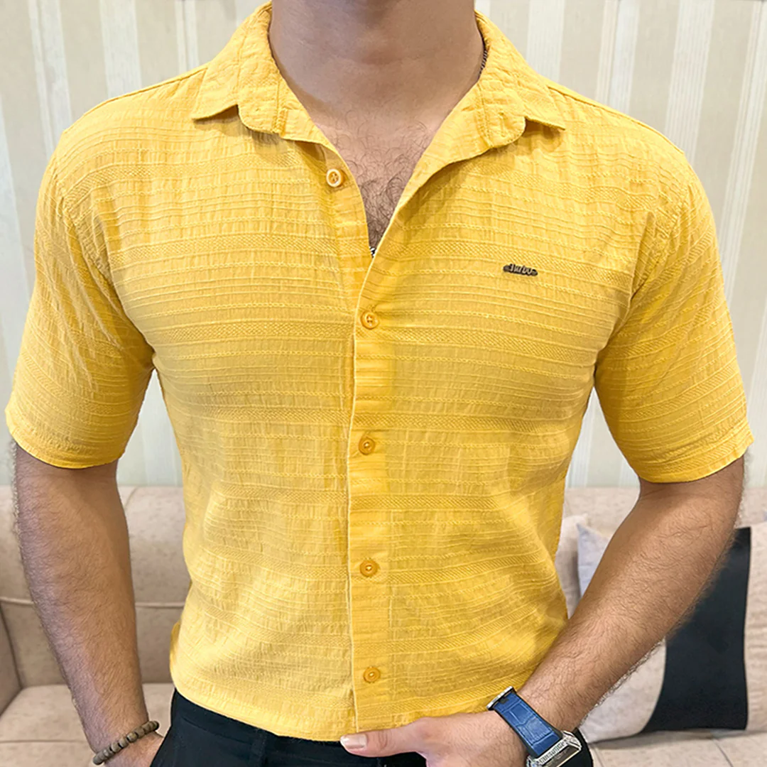 Turbo Knit Craft Crochet Casual Shirt In Yellow - Image 5