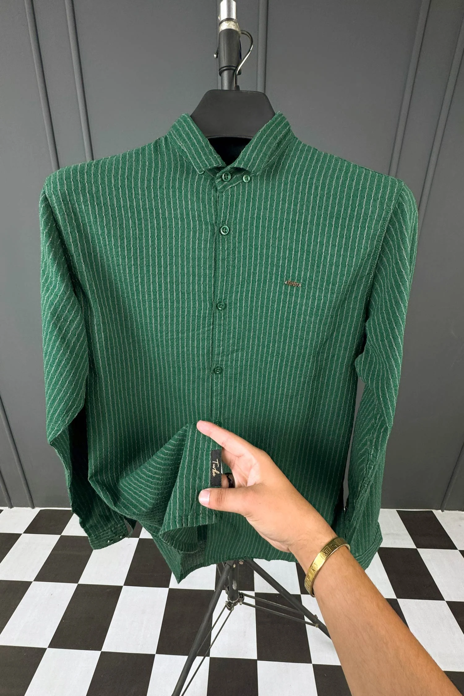Turbo Lining Check Creation Long Sleeve Cotton Casual Shirt - Image 4