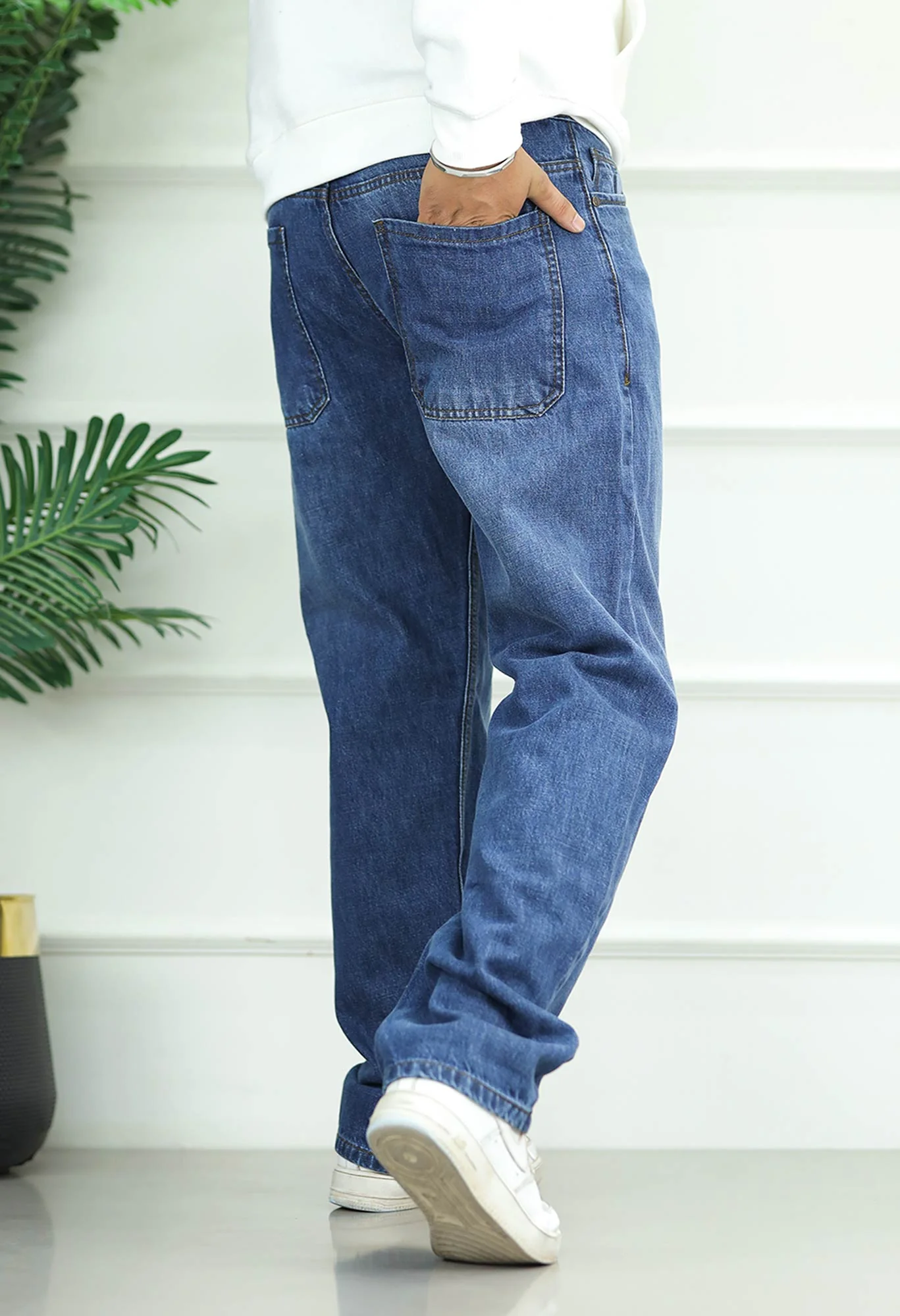 Turbo Denim Men's Iconic Baggy Jeans In Navy Blue - Image 3