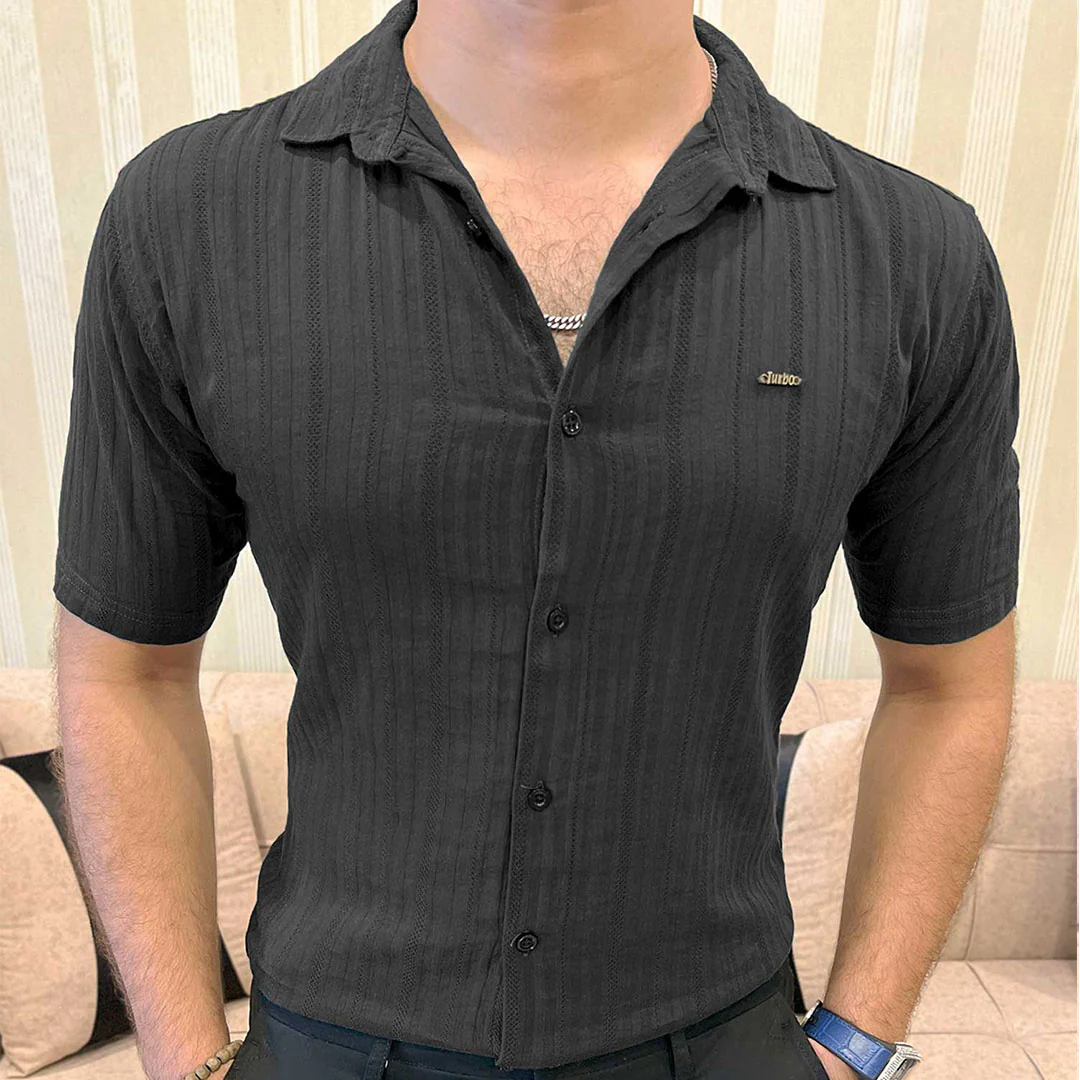 Turbo Minimalist Design Half Sleeve Casual Shirt In Black - Image 4