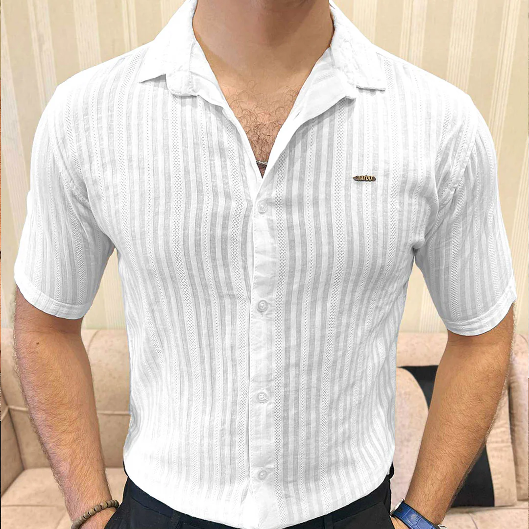 Turbo Minimalist Design Half Sleeve Casual Shirt In White - Image 5