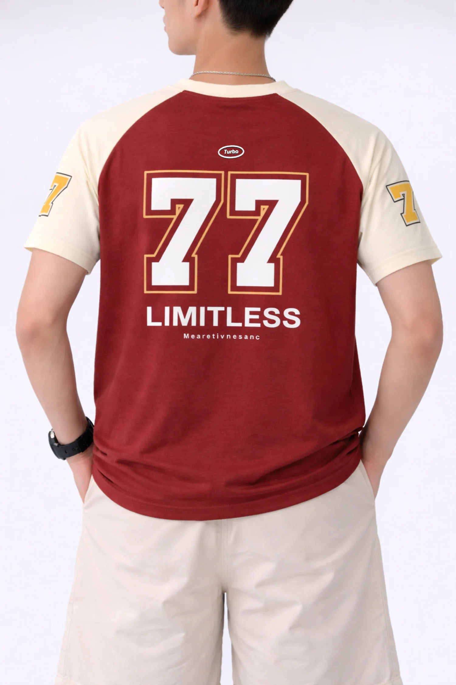 Turbo Numeric '77' Down Shoulder Men's Tee - Image 7