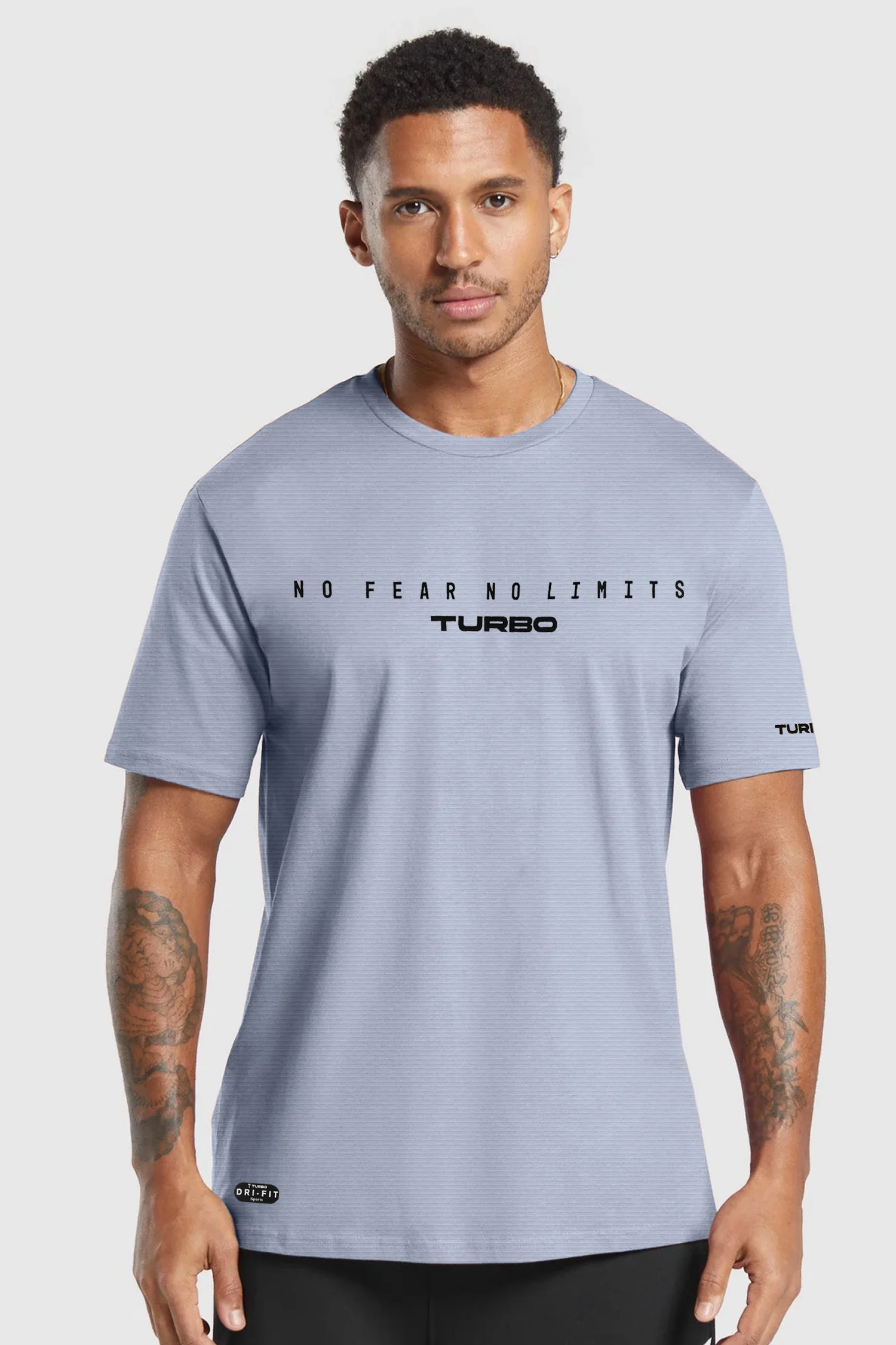 Turbo Motivational Quote ClimaCool Dry-Fit Tee In Sky Blue - Image 2