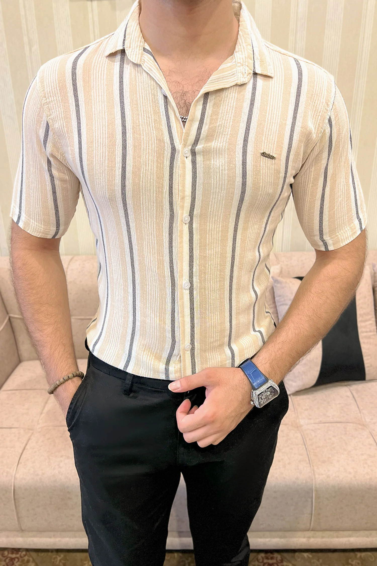Turbo Patterned Lining Style Casual Shirt - Image 8