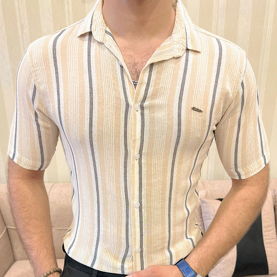 Turbo Patterned Lining Style Casual Shirt In Beige - Image 2
